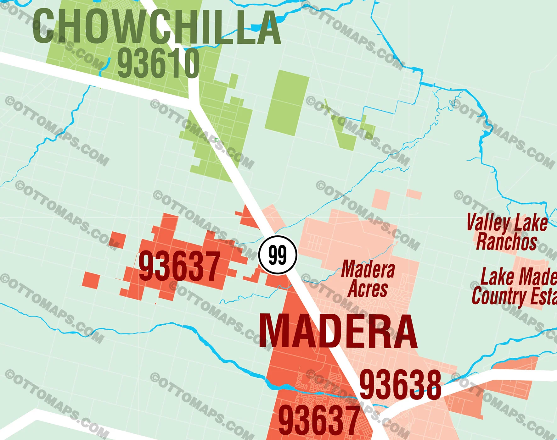 Madera County Zip Code Map - California - FILES - PDF and AI, editable, vector, royalty free - Image 2