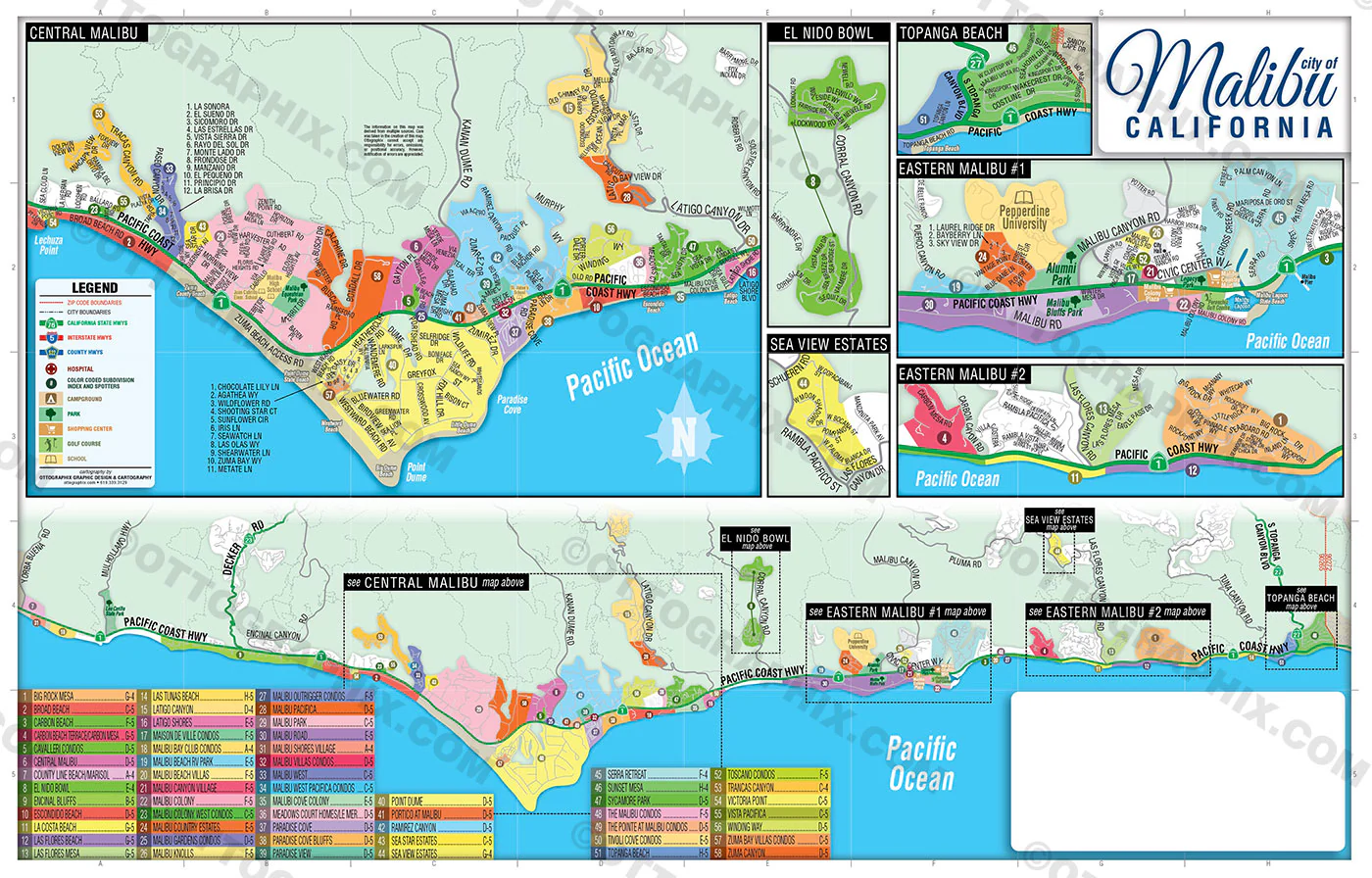 Malibu Map, Los Angeles County, CA - FILES - PDF and AI, editable, vector, royalty free