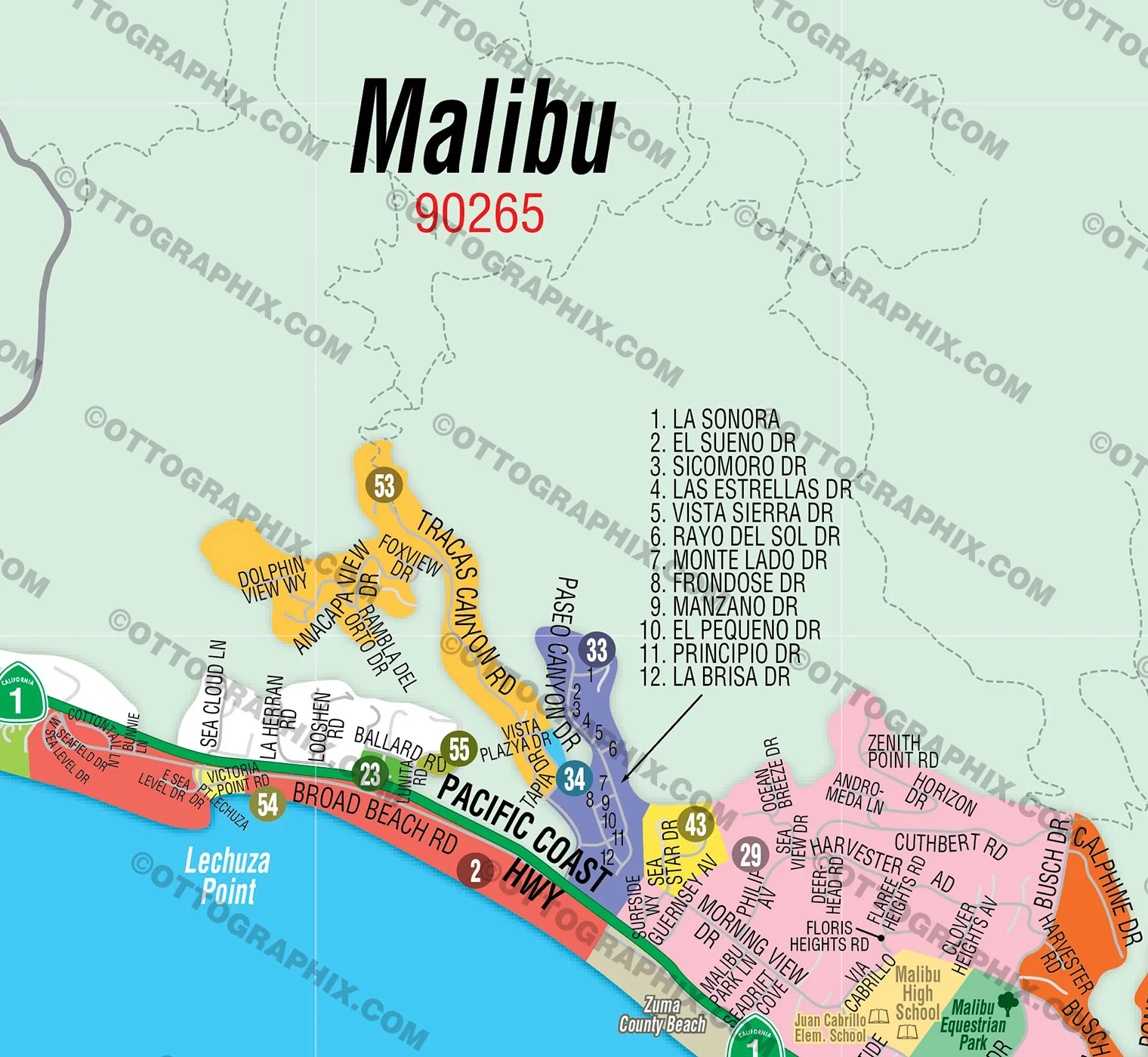 Malibu Map - WEST, Los Angeles County, CA - FILES - PDF and AI, editable, vector, royalty free - Image 2