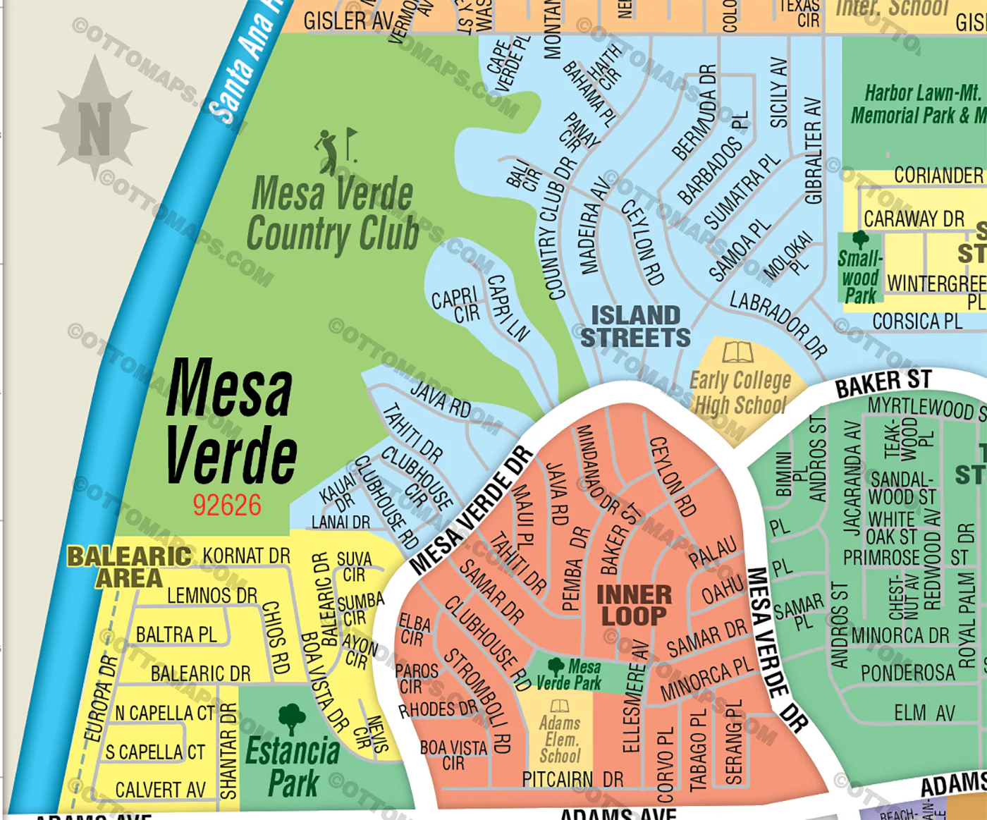 Mesa Verde Map, Costa Mesa, Orange County, CA - FILES - PDF and AI - Image 2