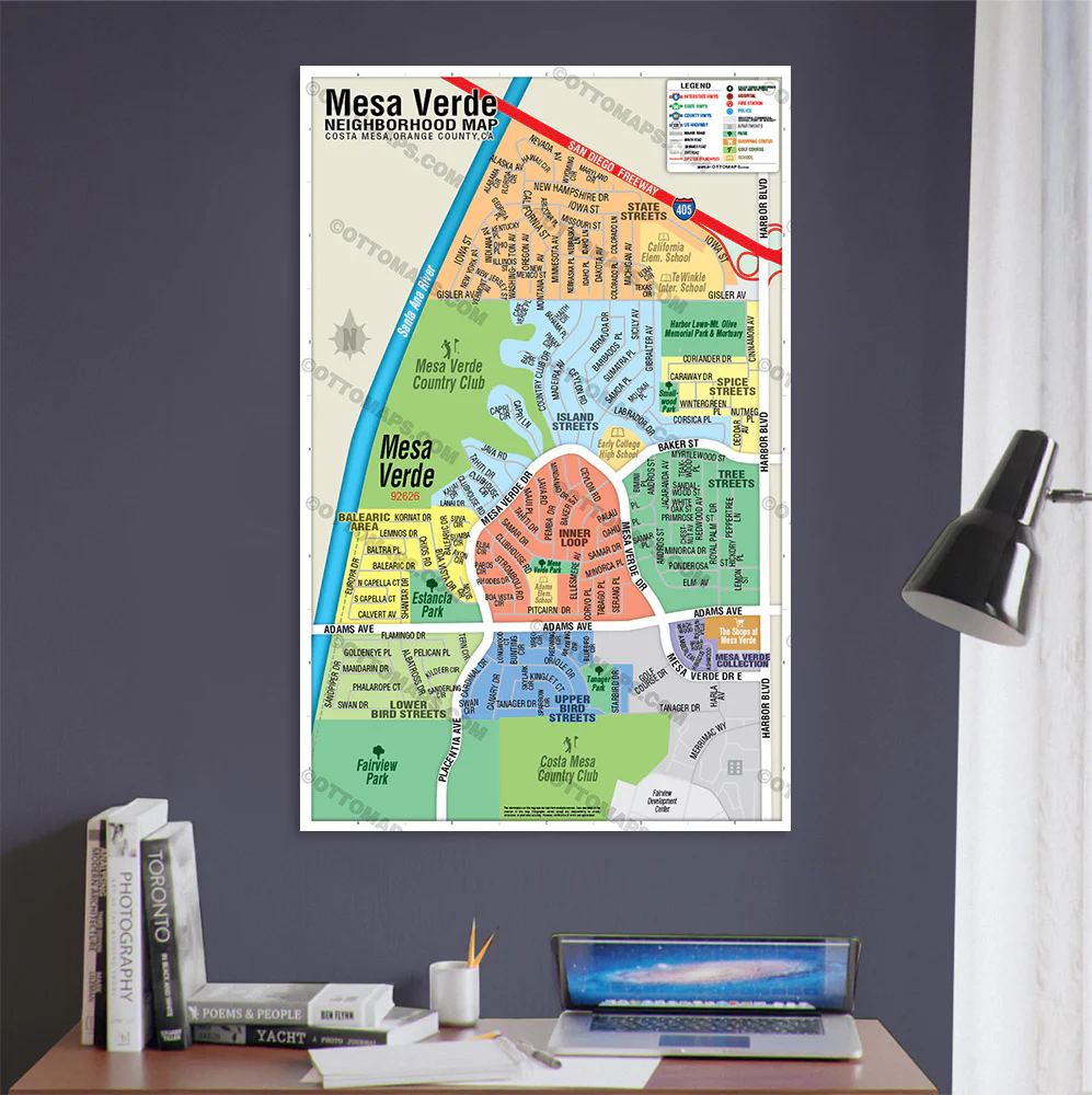 Mesa Verde Map, Costa Mesa, Orange County, CA - POSTER PRINTS