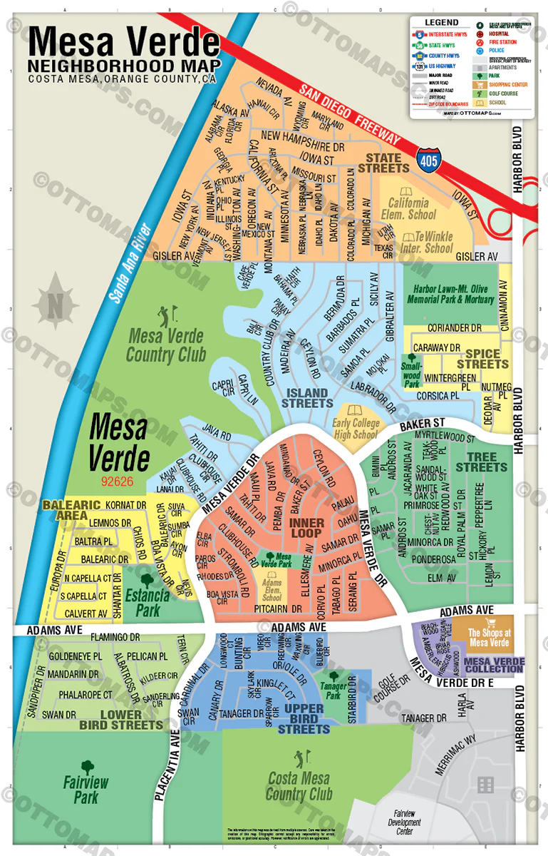 Mesa Verde Map, Costa Mesa, Orange County, CA - POSTER PRINTS - Image 2