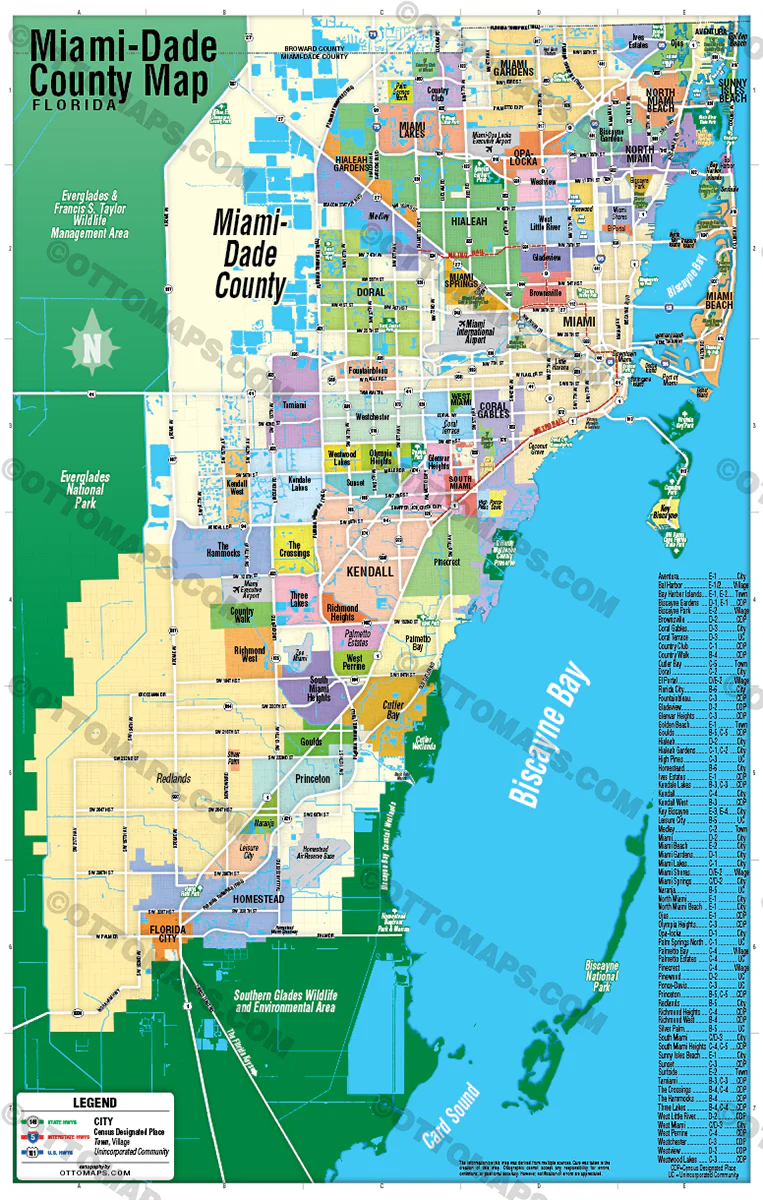 Miami Dade County Map - POSTER PRINTS - Image 2