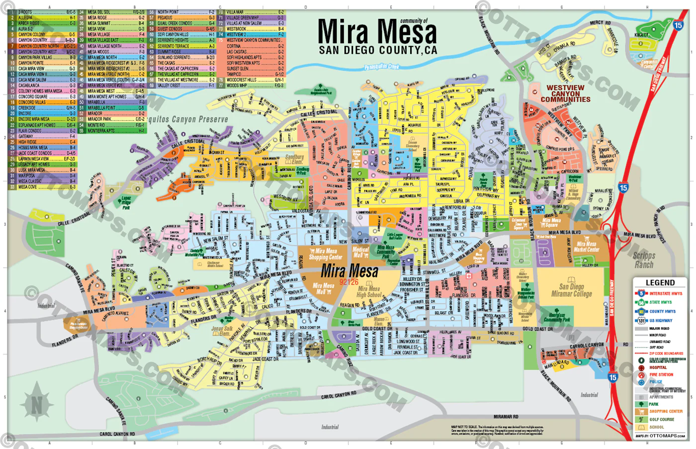 Mira Mesa Map, San Diego County, CA - POSTER PRINTS