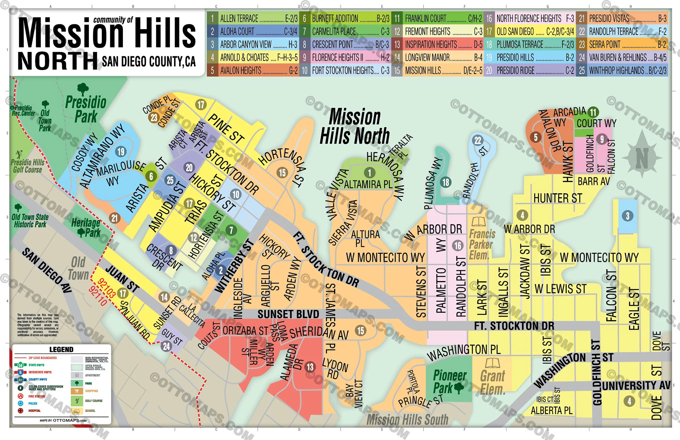 Mission Hills Map - North, San Diego County, CA - FILES - PDF and AI, editable, vector, royalty free