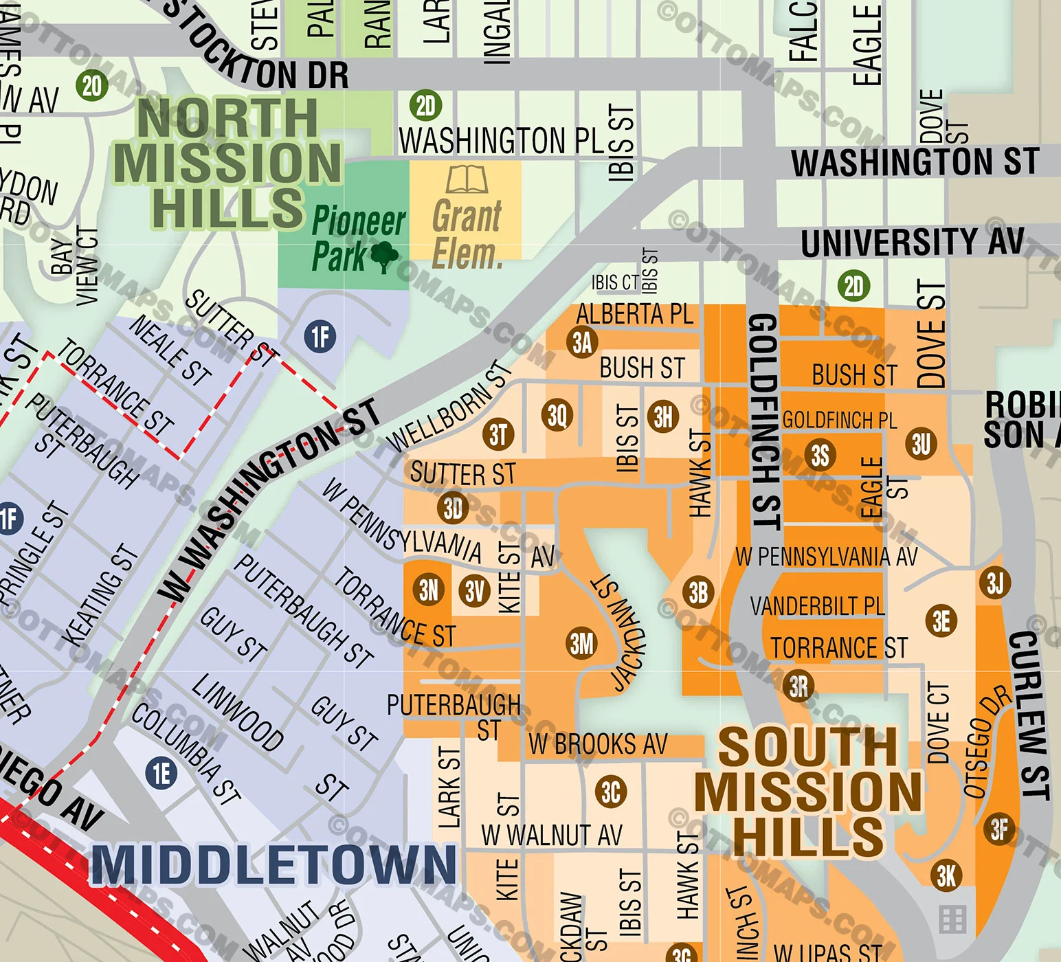 Mission Hills Map and Middletown San Diego Map - FILES - PDF and AI, editable, vector, royalty free - Image 2