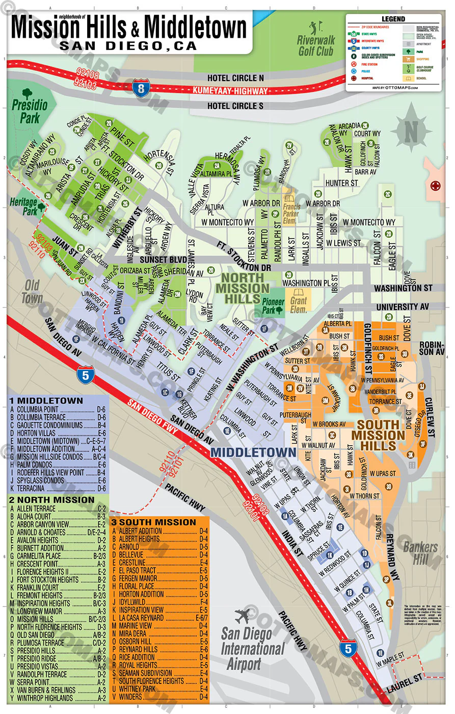 Mission Hills Map and Middletown San Diego Map - FILES - PDF and AI, editable, vector, royalty free - Image 3