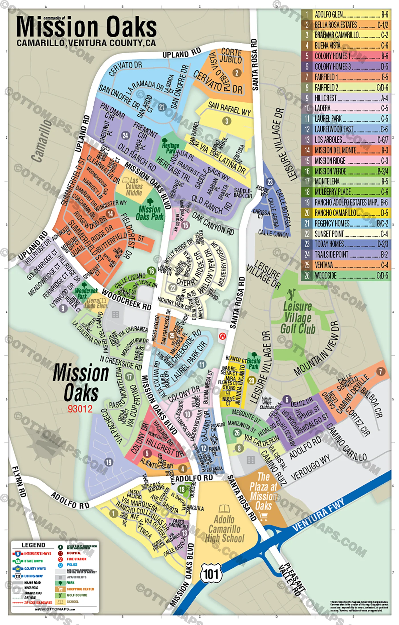 Mission Oaks Map, Camarillo, Ventura County - FILES - PDF and AI, editable, vector, royalty free