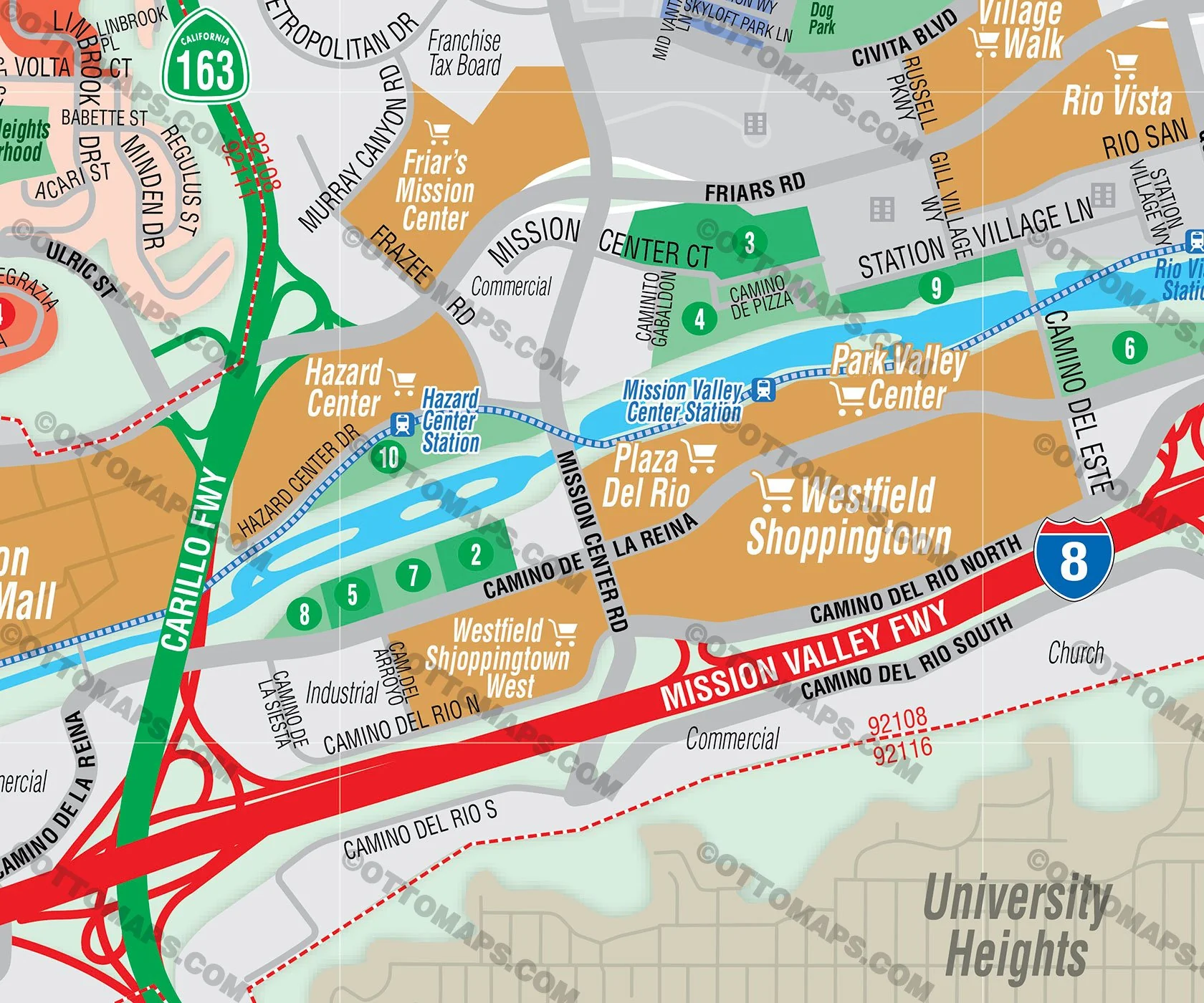 Mission Valley Map including Linda Vista, Morena and Serra Mesa - FILES - PDF and AI, editable, vector, royalty free - Image 2