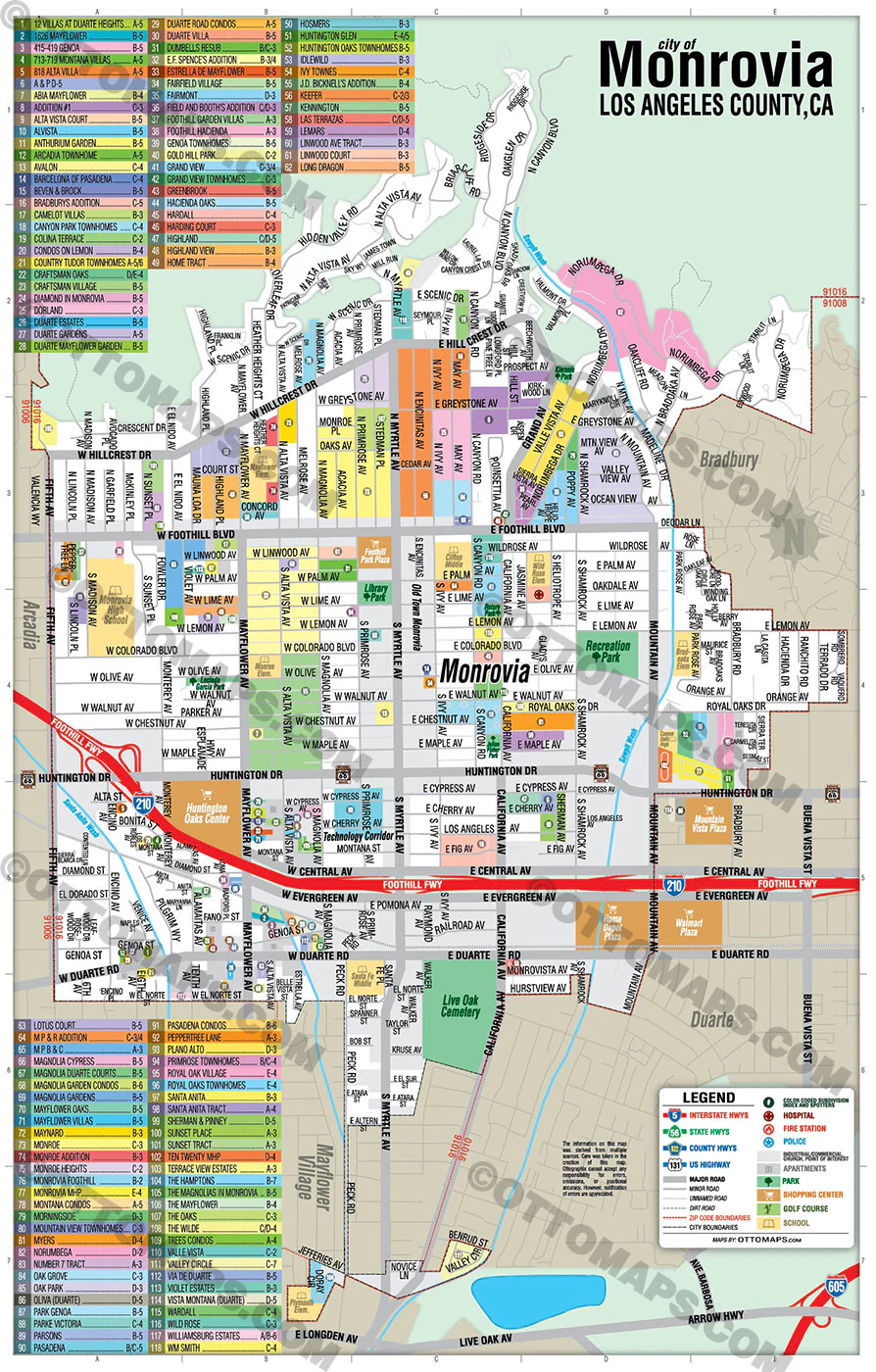 Monrovia Map, Los Angeles County, CA - FILES - PDF and AI, editable, vector, royalty free - Image 3