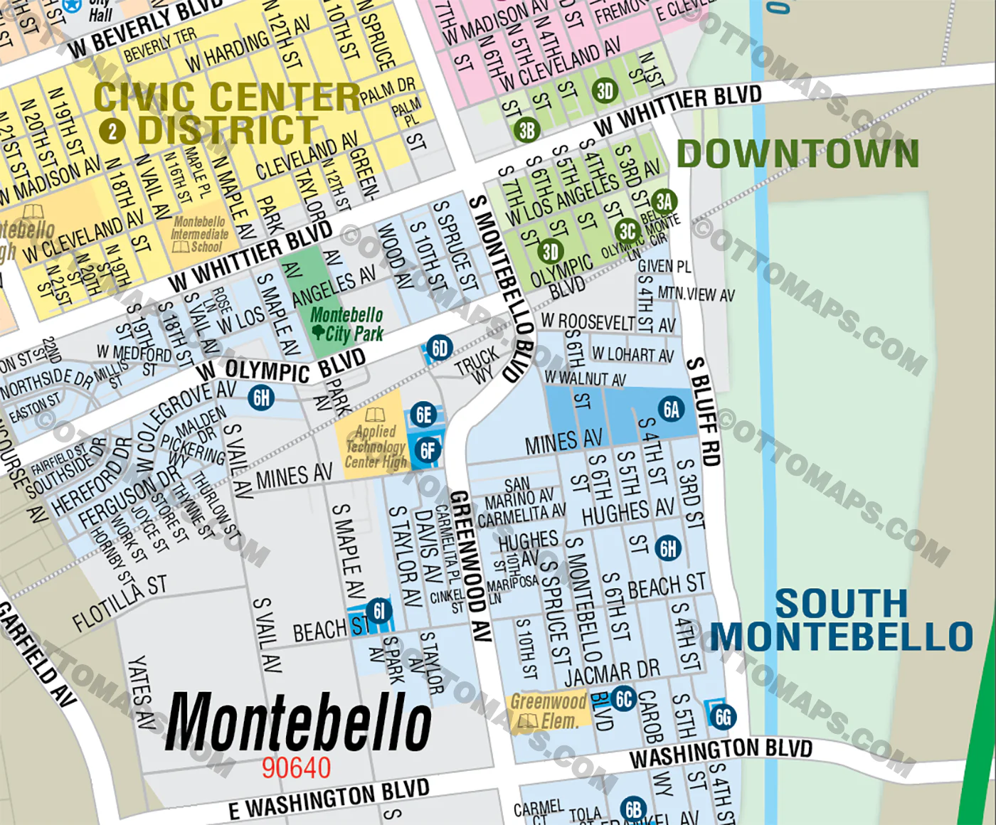 Montebello Map, Los Angeles County, CA - FILES - PDF and AI, editable, vector, royalty free - Image 2