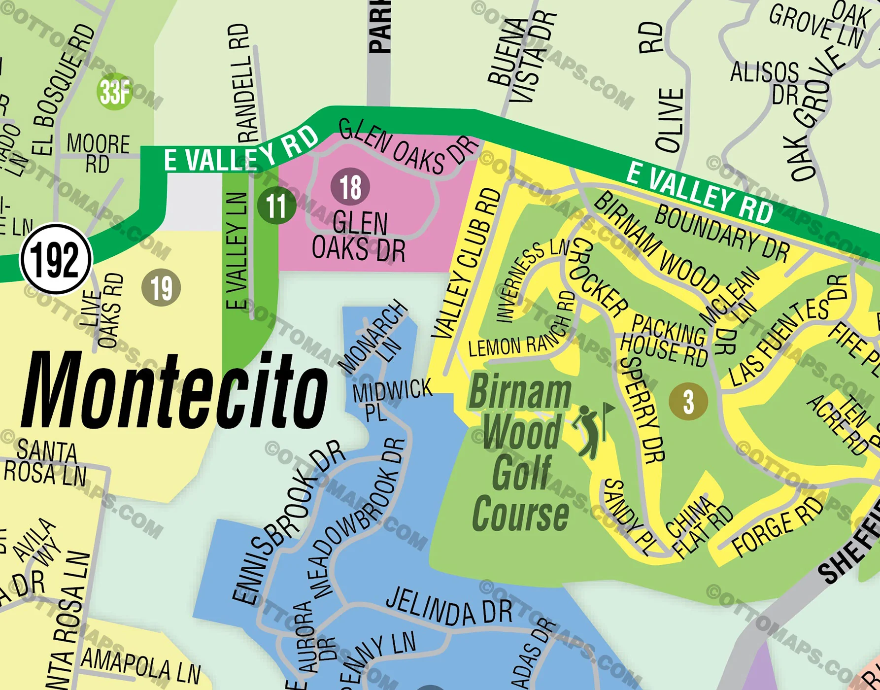 Montecito Map with Summerland and Eucalyptus Hills - Santa Barbara County, CA - FILES - PDF and AI, editable, vector, royalty free - Image 2