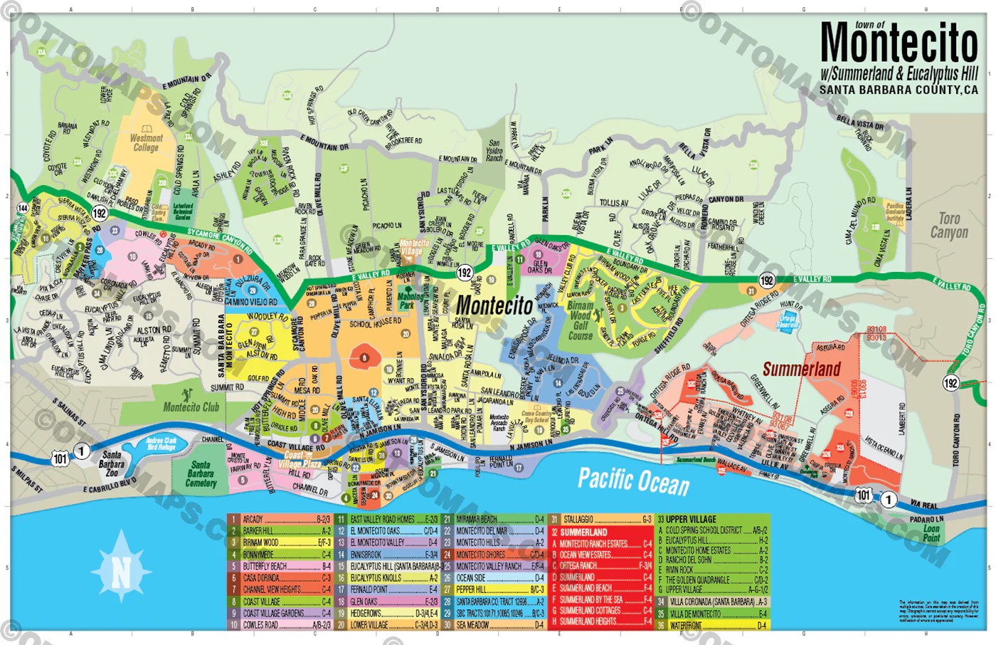 Montecito Map with Summerland and Eucalyptus Hills - Santa Barbara County, CA - FILES - PDF and AI, editable, vector, royalty free - Image 3