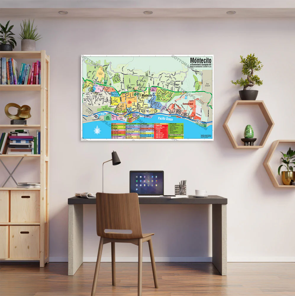 Montecito Map with Summerland and Eucalyptus Hills - Santa Barbara County, CA - POSTER PRINTS