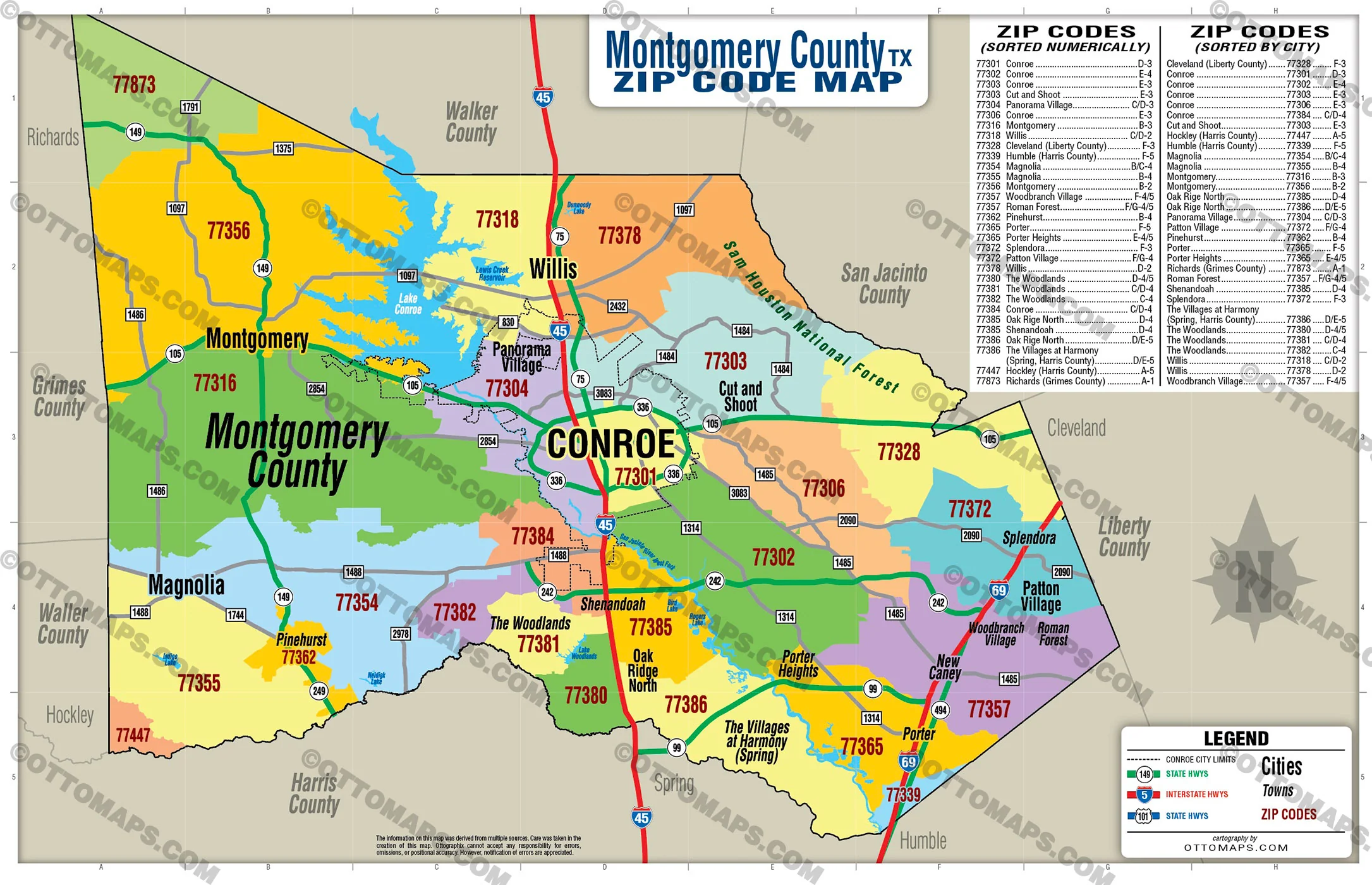 Montgomery County, Texas Zip Code Map - FILES - PDF and AI, editable, vector, royalty free - Image 2
