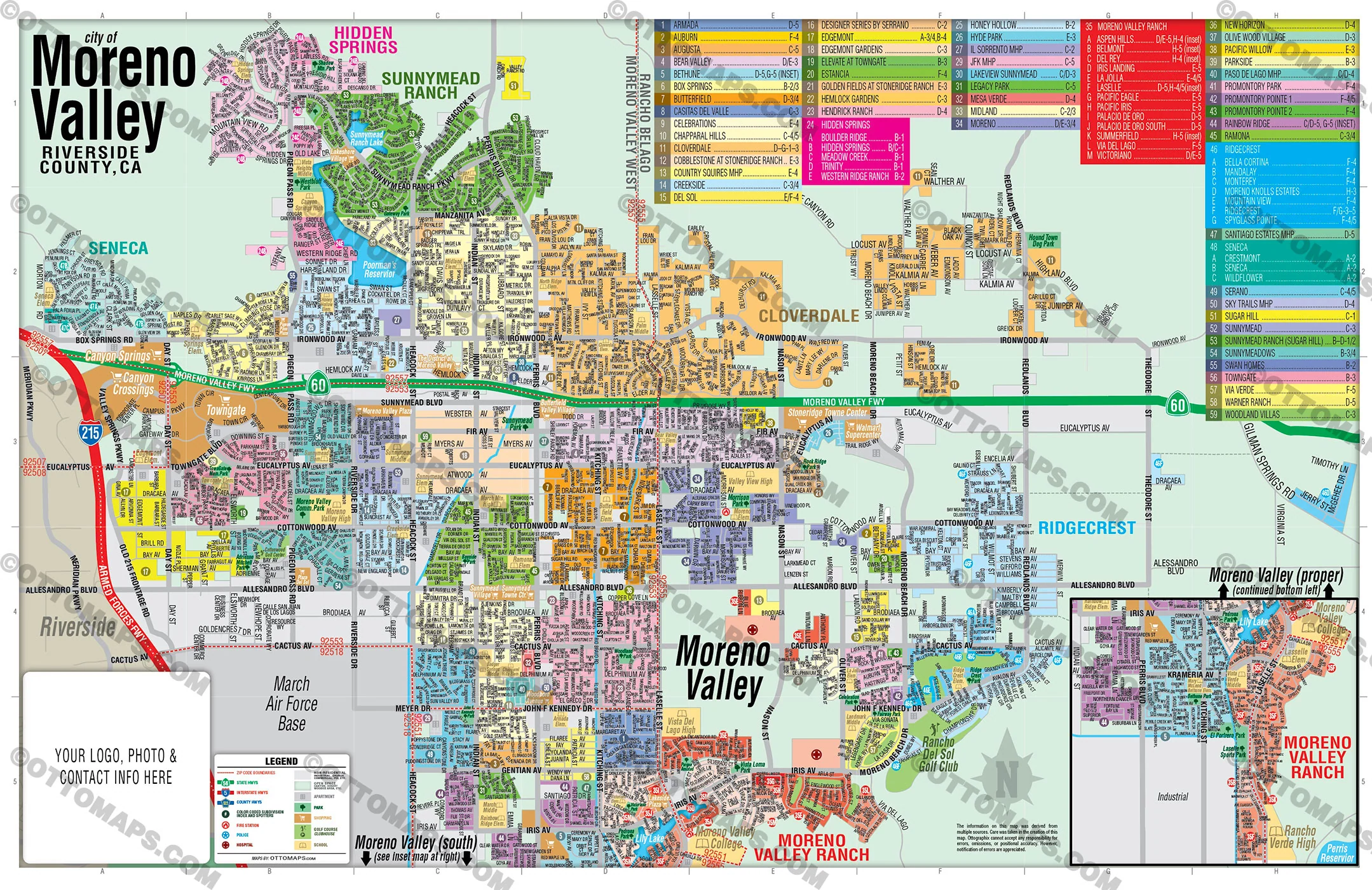 Moreno Valley Map, Riverside County, CA - FILES - PDF and AI, editable, vector, royalty free