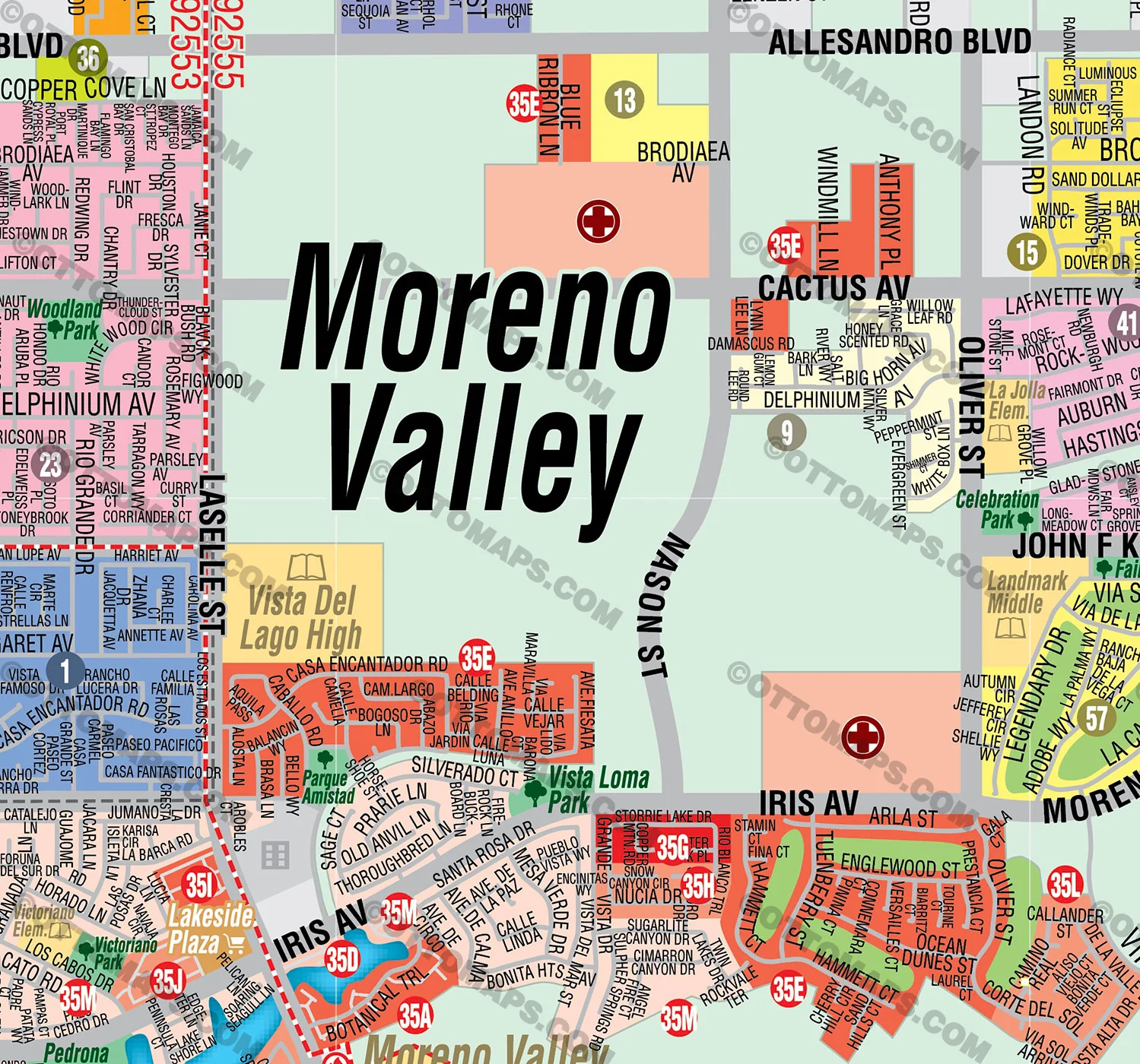 Moreno Valley Map, Riverside County, CA - FILES - PDF and AI, editable, vector, royalty free - Image 2