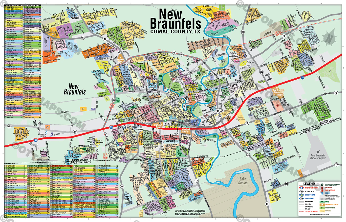 New Braunfels Map, Comal County, TX - POSTER PRINTS - Image 2