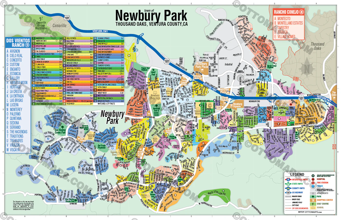 Newbury Park Map, Thousand Oaks, Ventura County, CA - POSTER PRINTS - Image 2