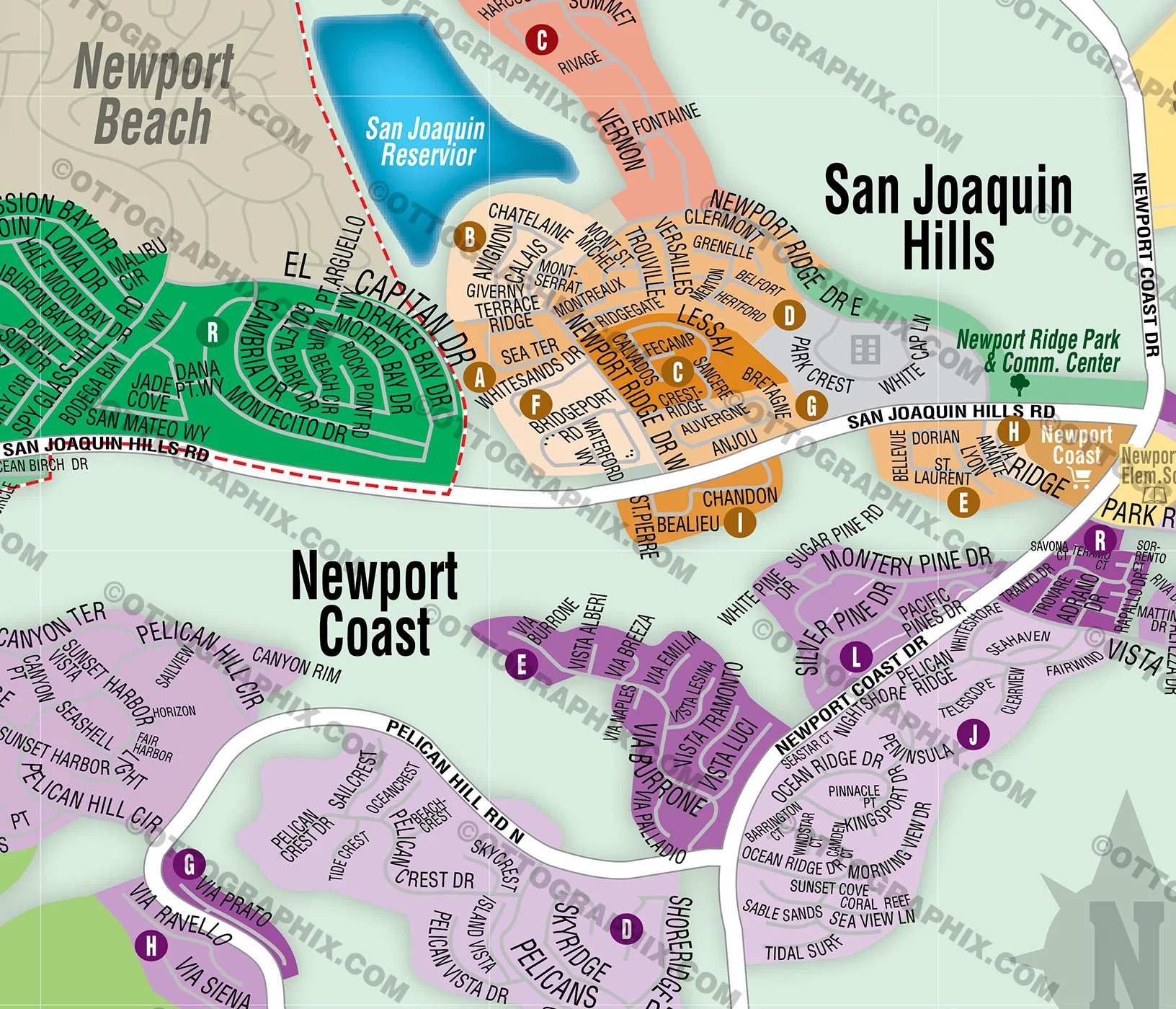 Newport Beach SOUTHEAST Map, Orange County, CA - FILES - PDF and AI, editable, vector, royalty free - Image 2