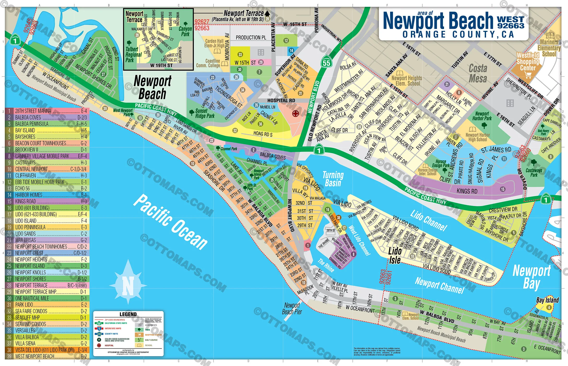 Newport Beach West Map, Orange County, CA - FILES - PDF and AI, editable, vector, royalty free - Image 3