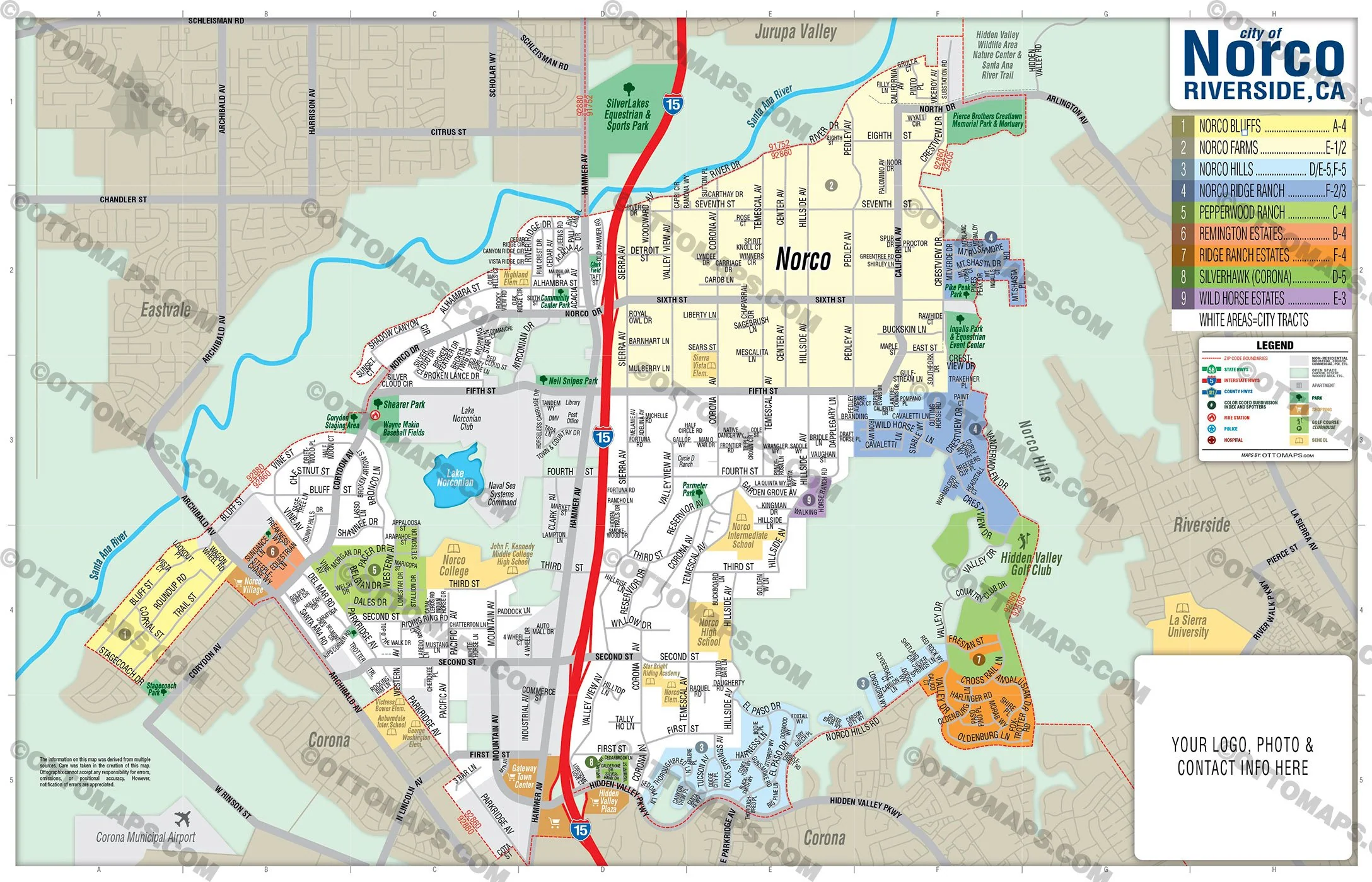 Norco Map, Riverside County, CA - FILES - PDF and AI, editable, vector, royalty free