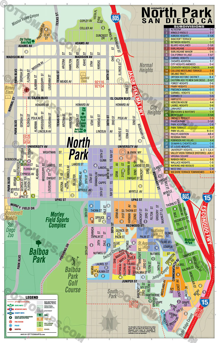 North Park Subdivision Map, San Diego, CA - FILES - PDF and AI, editable, vector, royalty free - Image 3