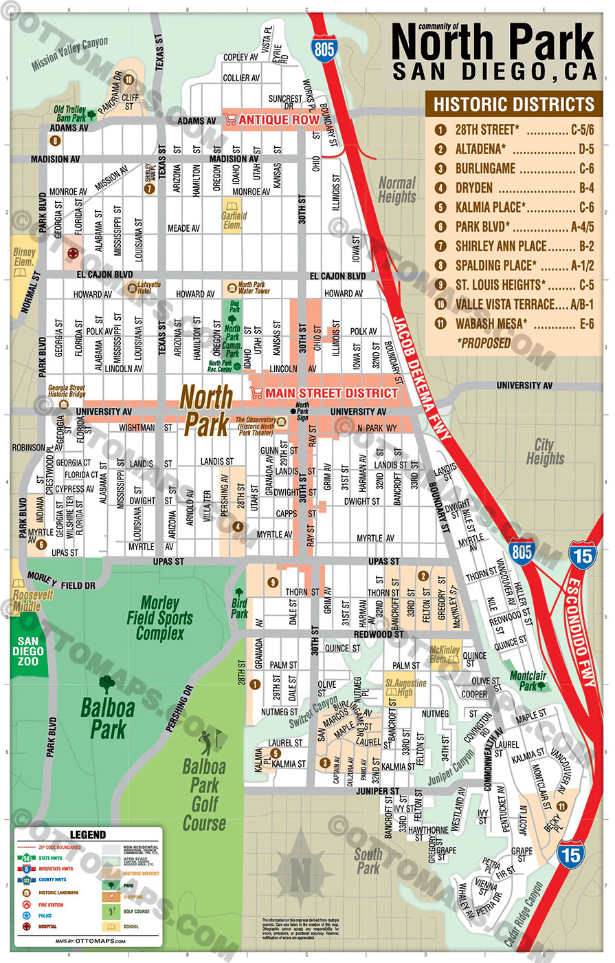North Park Tourist Map, San Diego, CA - FILES - PDF and AI, editable, vector, royalty free - Image 3