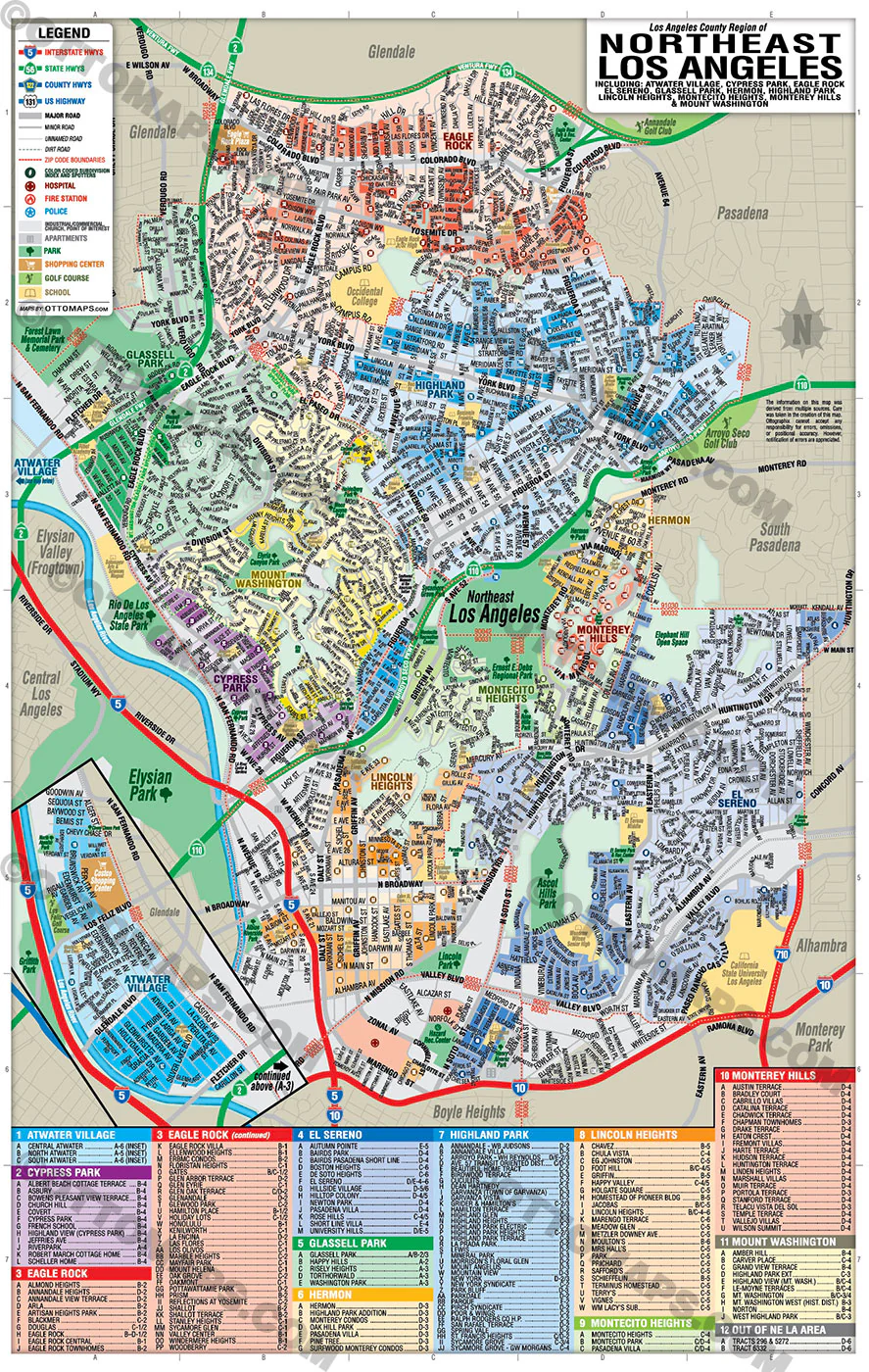 Northeast Los Angeles Map with Neighborhoods and Subdivisions - FILES - PDF and AI, editable, vector, royalty free - Image 3