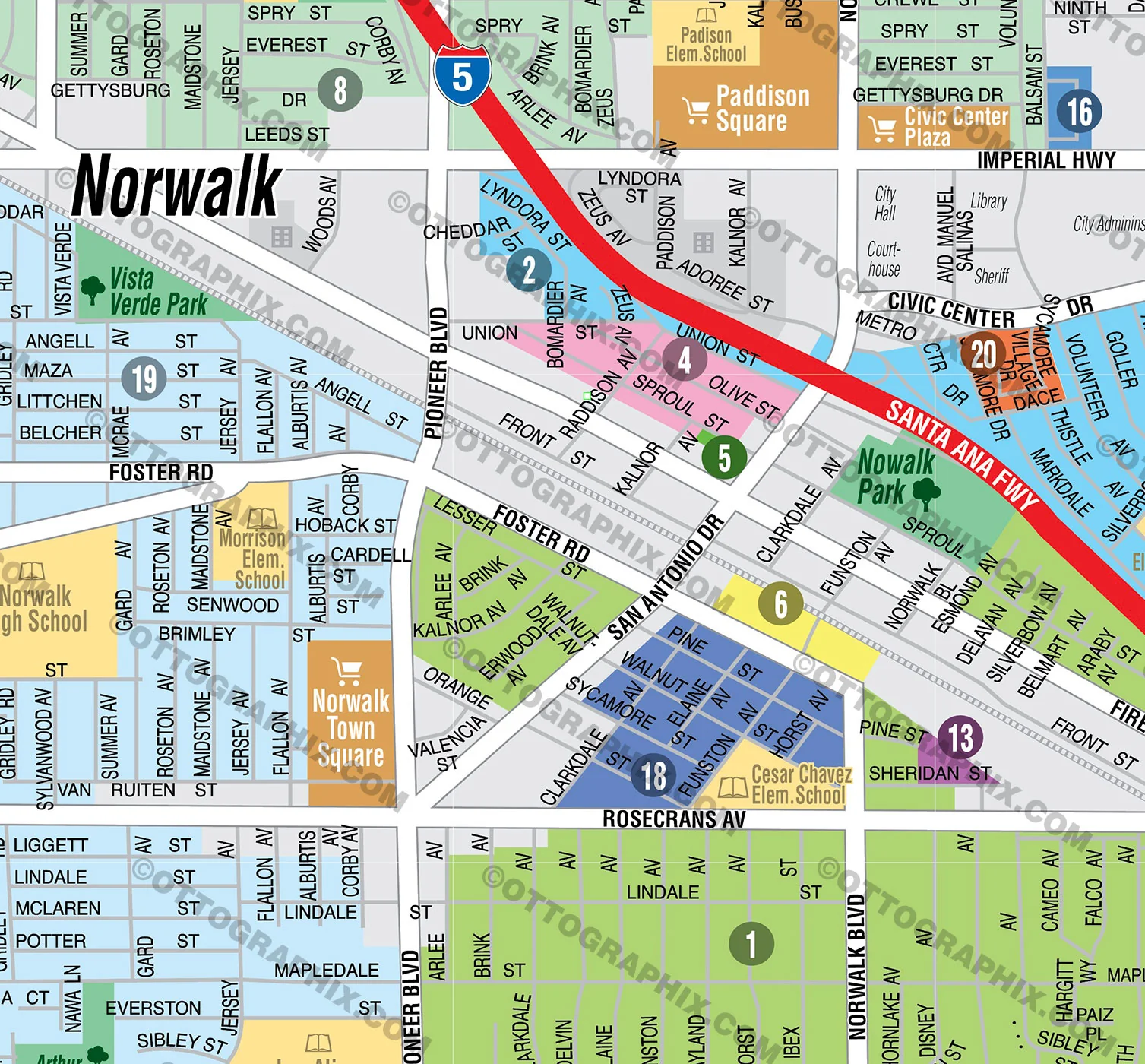 Norwalk Map, Los Angeles County, CA - FILES - PDF and AI, editable, vector, royalty free - Image 2