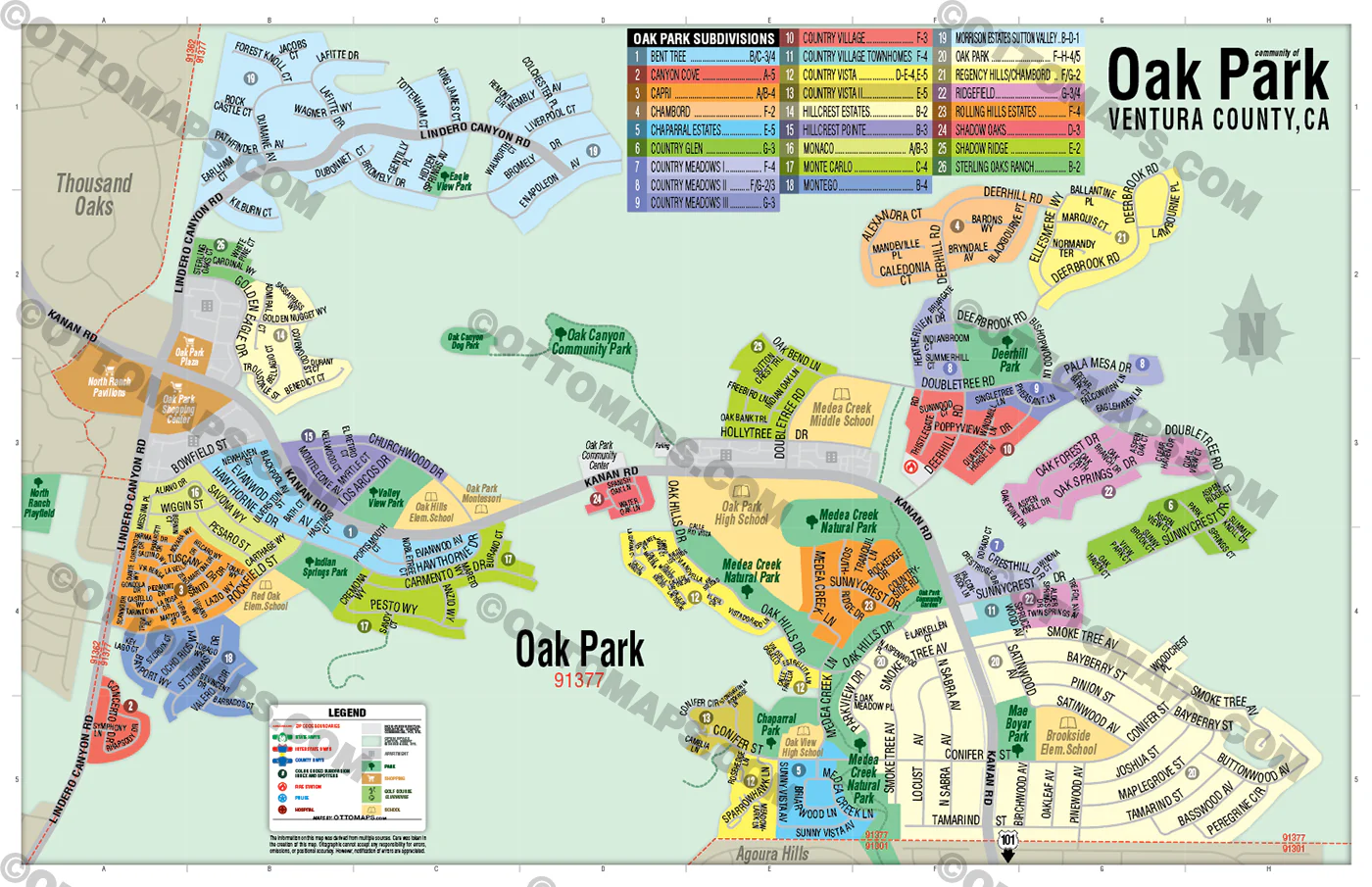 Oak Park Map, Ventura County, CA - FILES - PDF and AI Files, editable, vector, royalty free