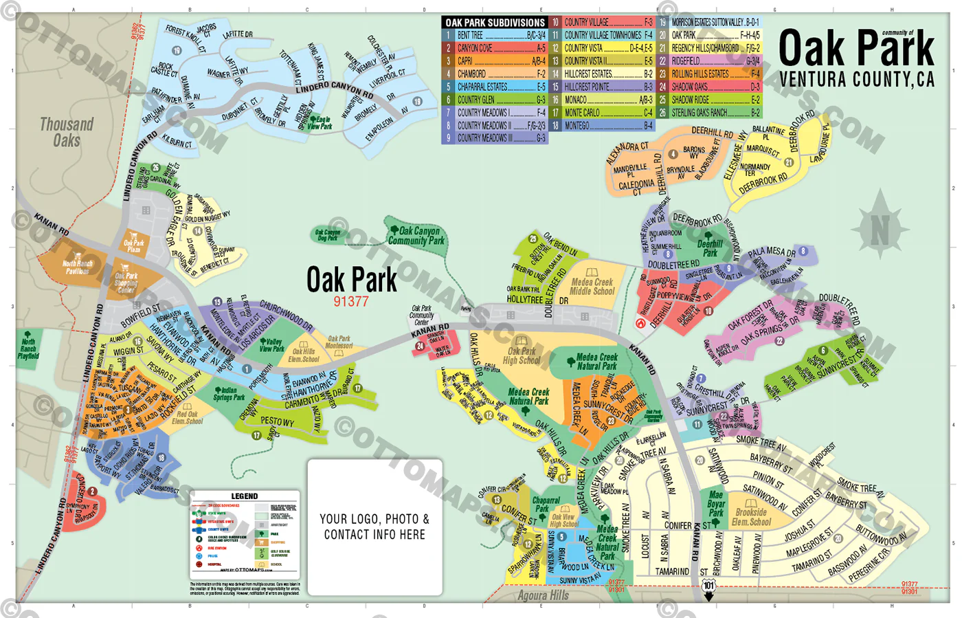 Oak Park Map, Ventura County, CA - FILES - PDF and AI Files, editable, vector, royalty free - Image 2
