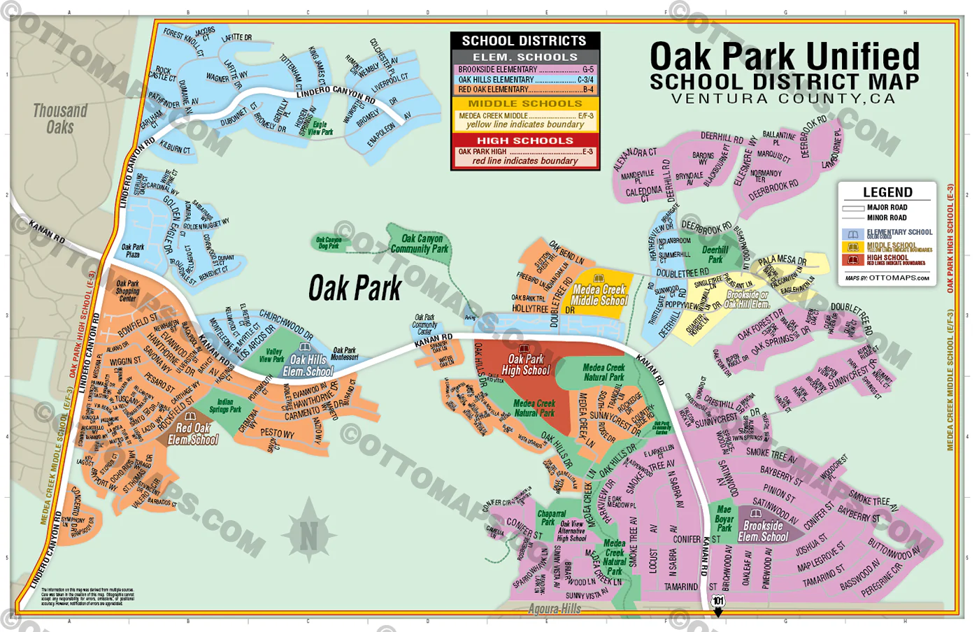 Oak Park Unified School District Map, Ventura County, CA - POSTER PRINTS - Image 2