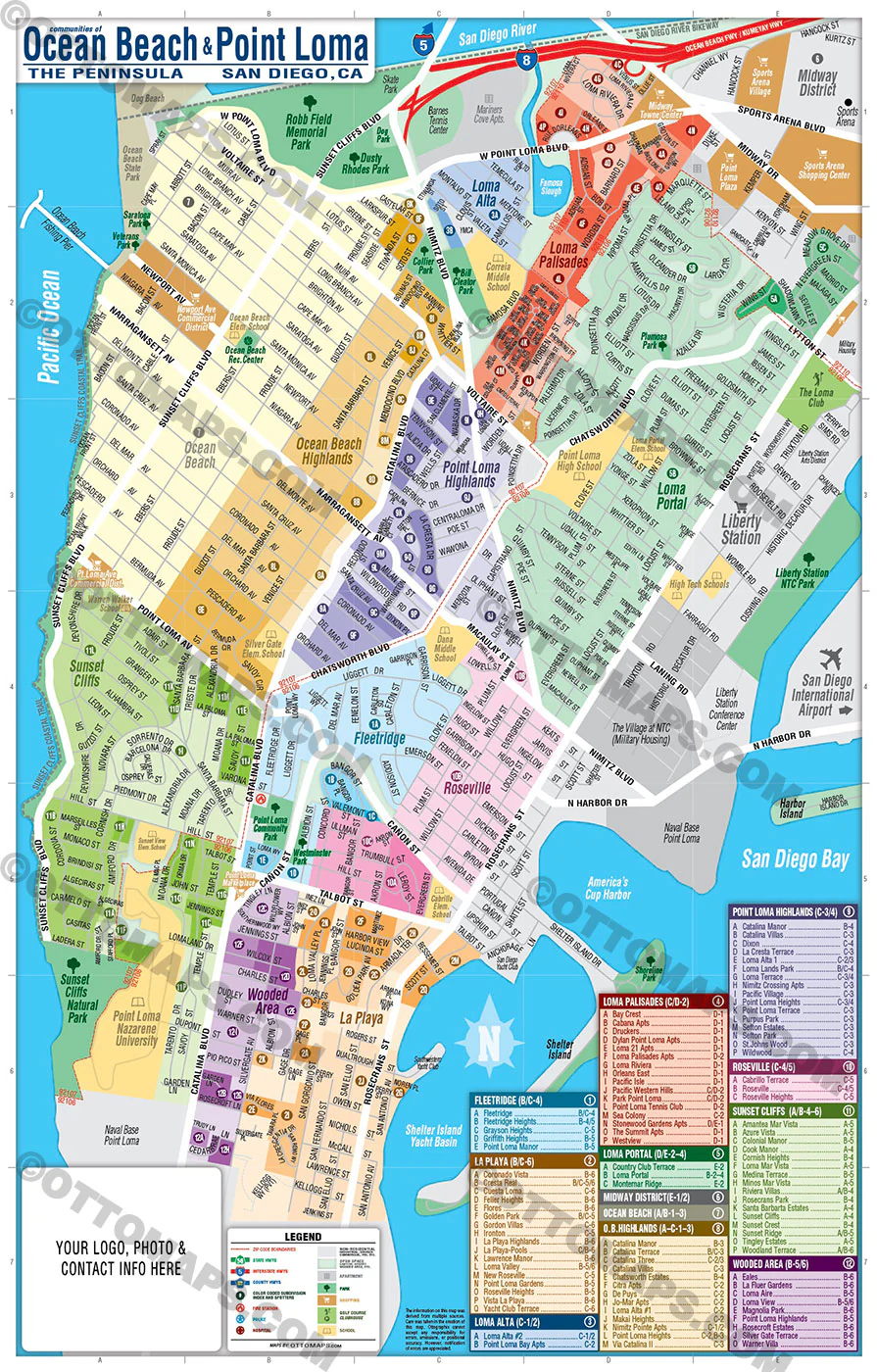 Ocean Beach Map - Point Loma Map – Subdivisions - FILES - PDF and AI, editable, vector, royalty free