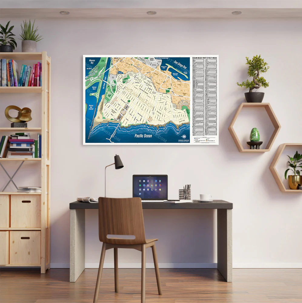Ocean Beach Map with Street Index, San Diego, CA - POSTER PRINTS - Image 2