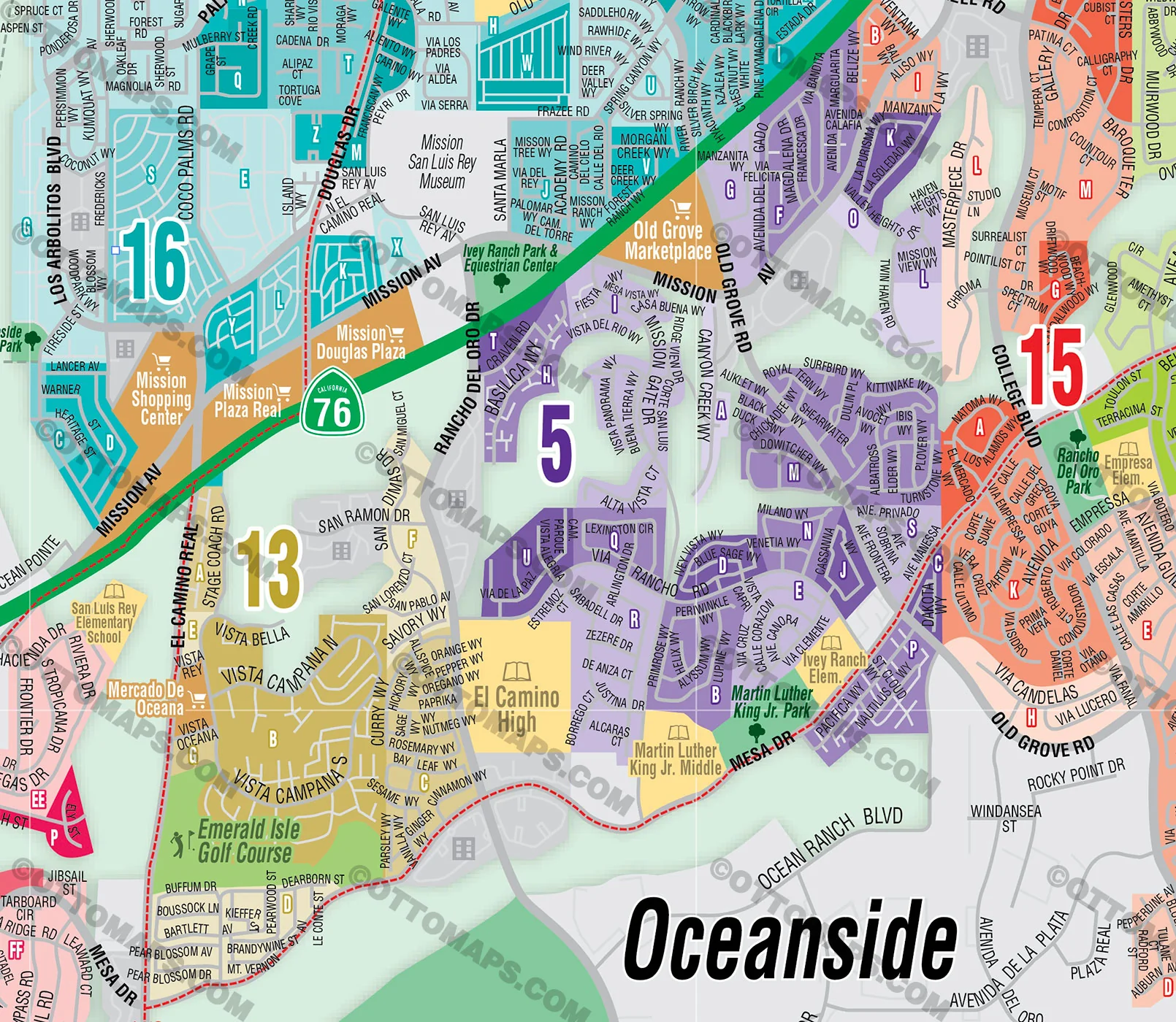 Oceanside Map, San Diego County, CA - FILES - PDF and AI, editable, vector, royalty free - Image 2