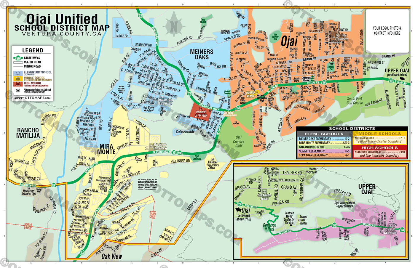 Ojai Unified School District Map, Ventura County, CA - FILES - PDF and AI, editable, vector, royalty free - Image 3