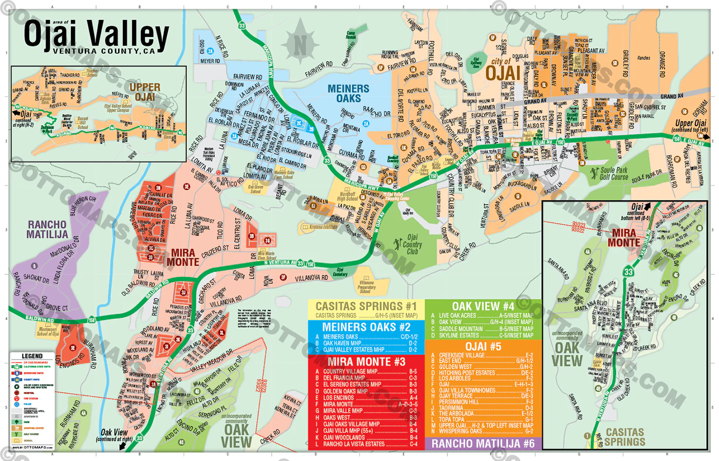 Ojai Valley Map, Ventura County, CA - FILES - PDF and AI, editable, vector, royalty free