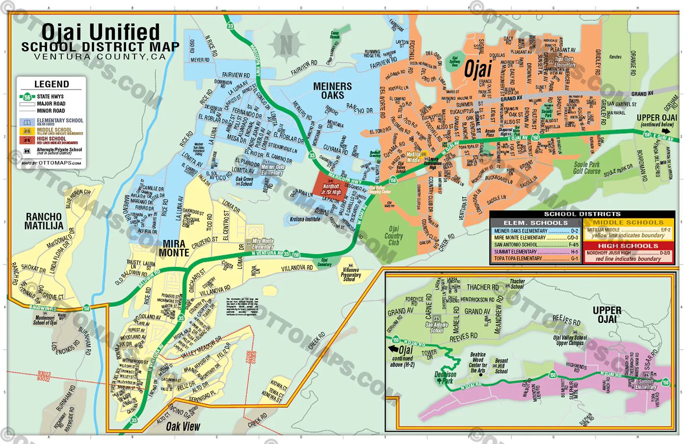 Ojai Unified School District Map, Ventura County, CA - POSTER PRINTS - Image 2