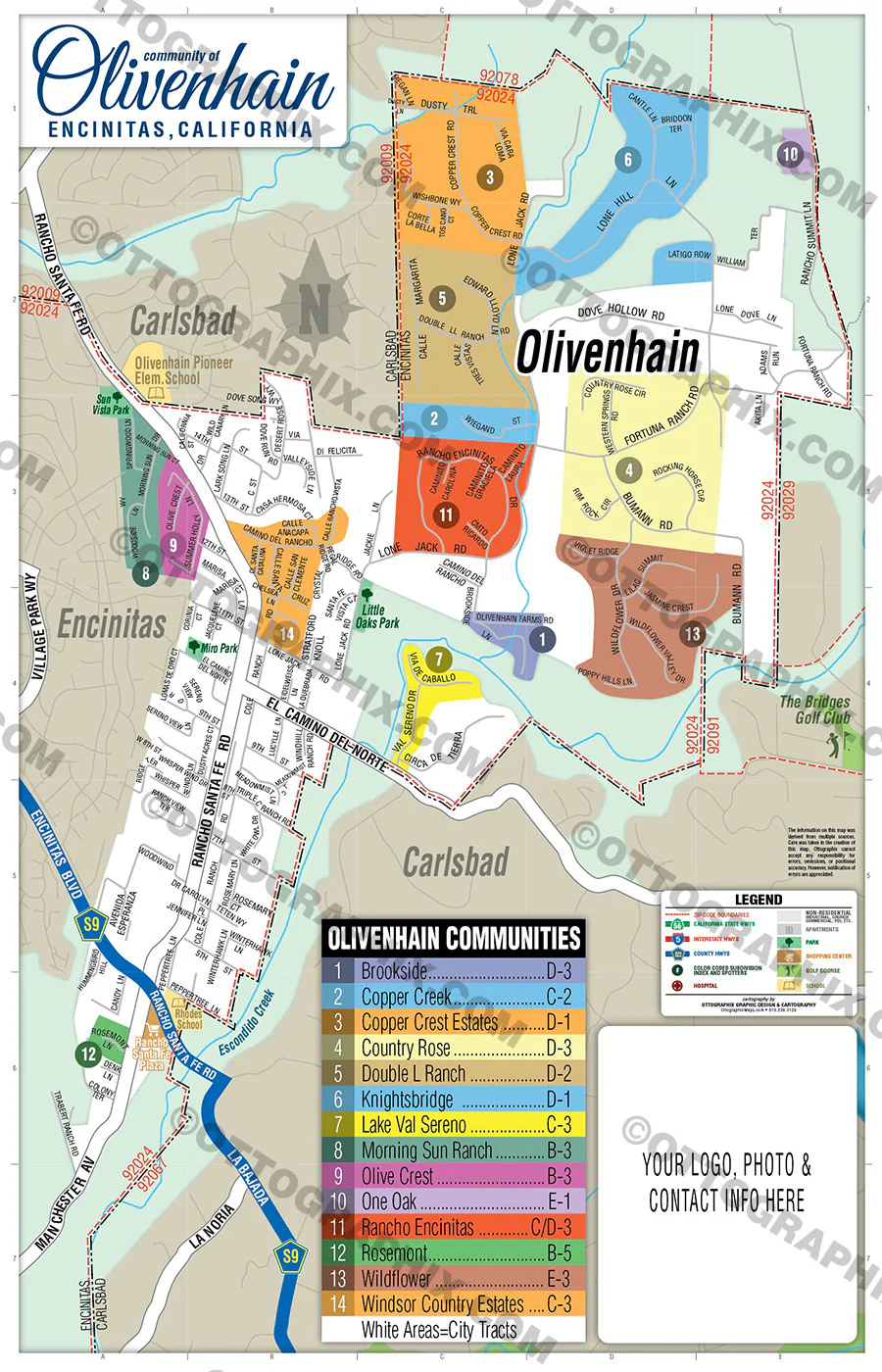 Olivenhain Map, San Diego County, CA - FILES - PDF and AI, editable, vector, royalty free