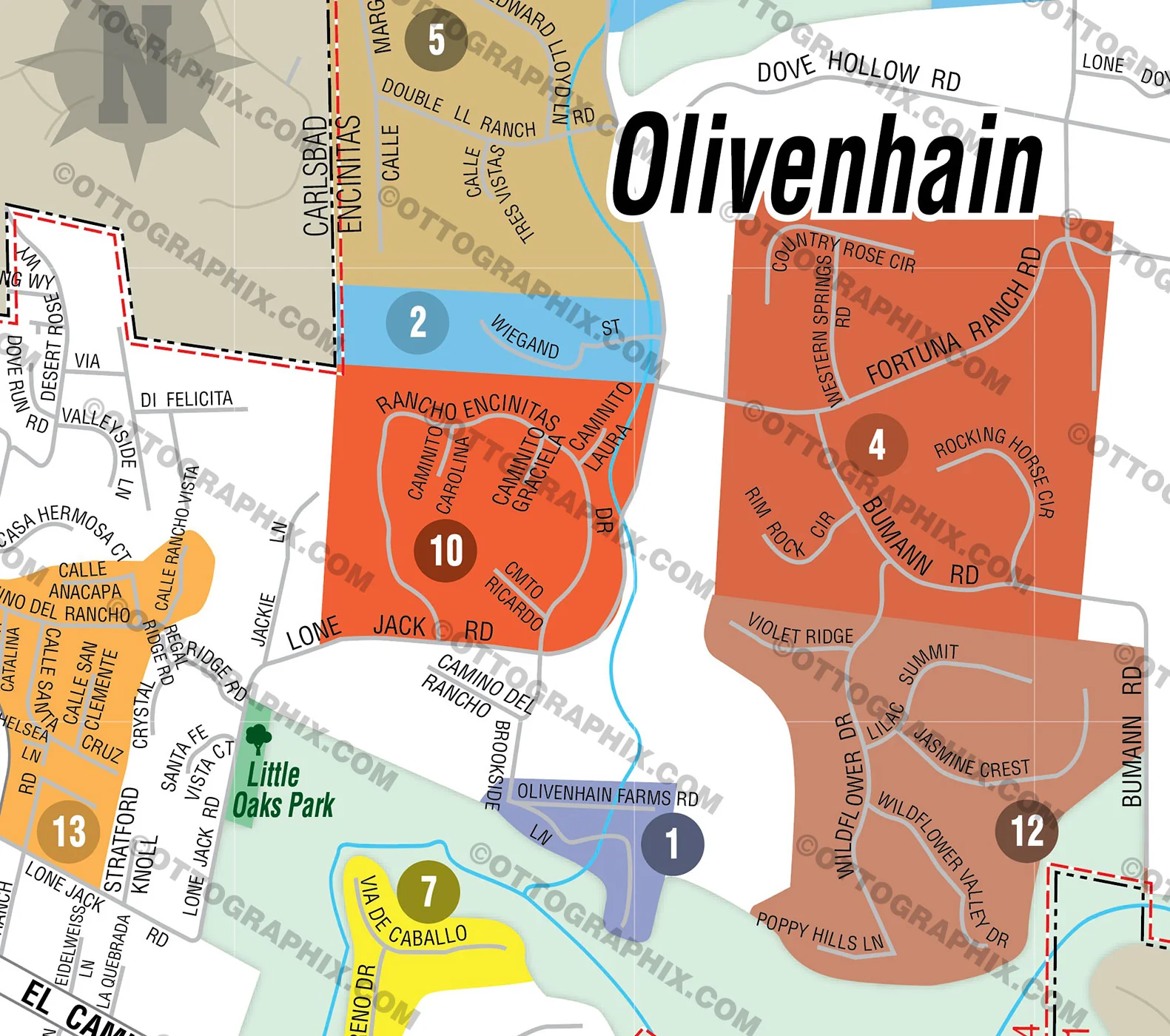 Olivenhain Map, San Diego County, CA - FILES - PDF and AI, editable, vector, royalty free - Image 2