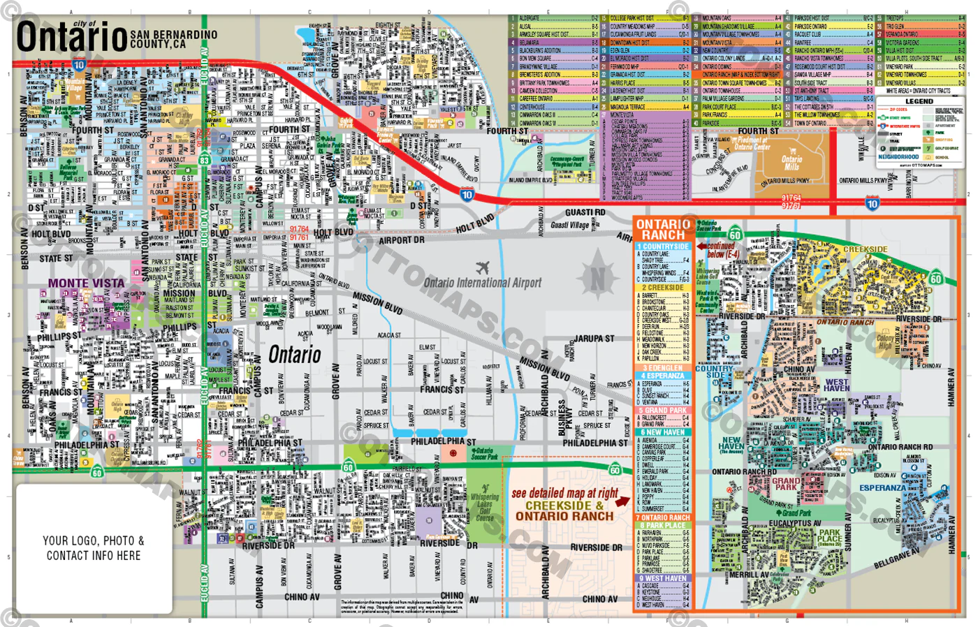 Ontario Map, San Bernardino County, CA - FILES - PDF and AI Files, editable, vector, royalty free - Image 3