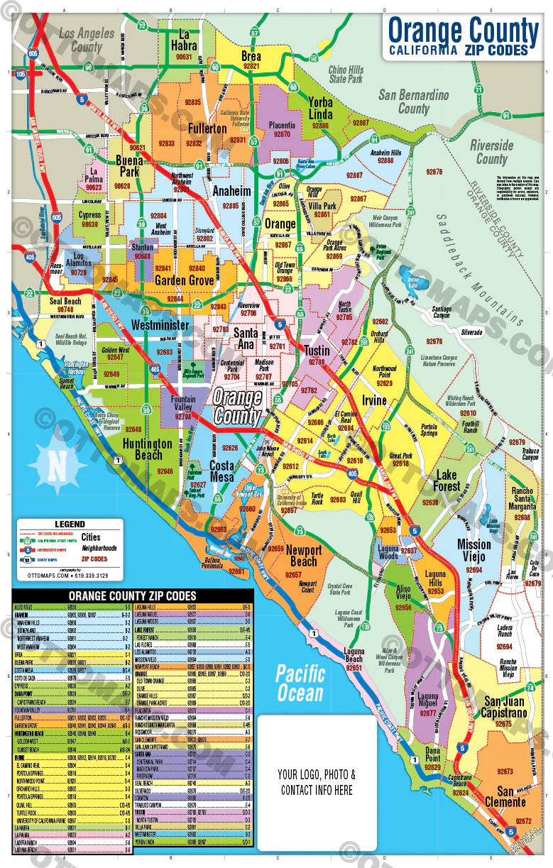 Orange County Zip Code Map - Cities colorized - FILES - PDF and AI Files, editable, vector, royalty free - Image 3