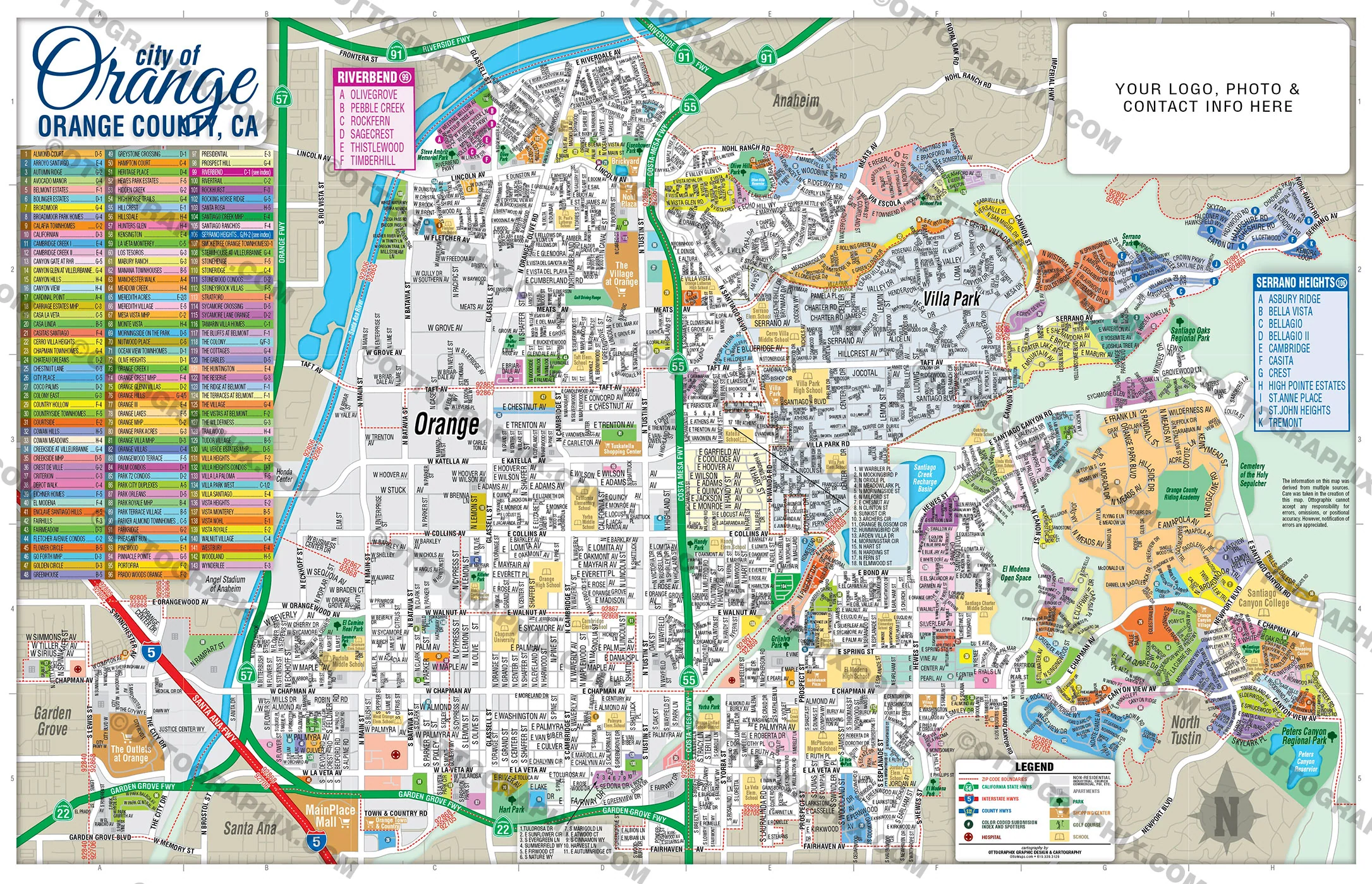 Orange Map, City of Orange, Orange County, CA - FILES - PDF and AI, editable, vector, royalty free