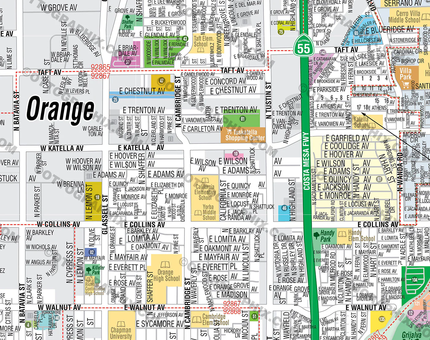 Orange Map, City of Orange, Orange County, CA - FILES - PDF and AI, editable, vector, royalty free - Image 2