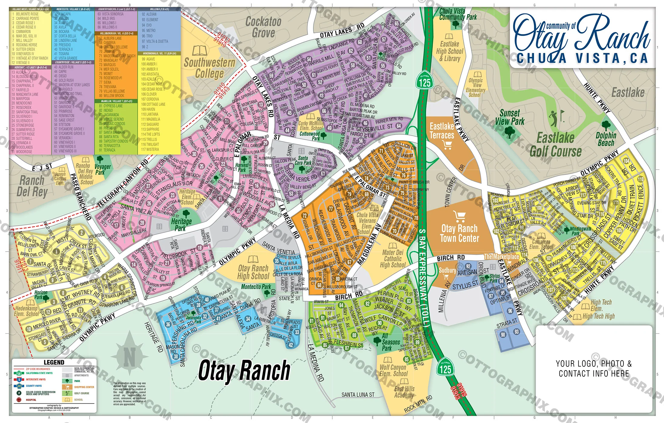 Otay Ranch Map, San Diego County, CA - FILES - PDF and AI, editable, vector, royalty free
