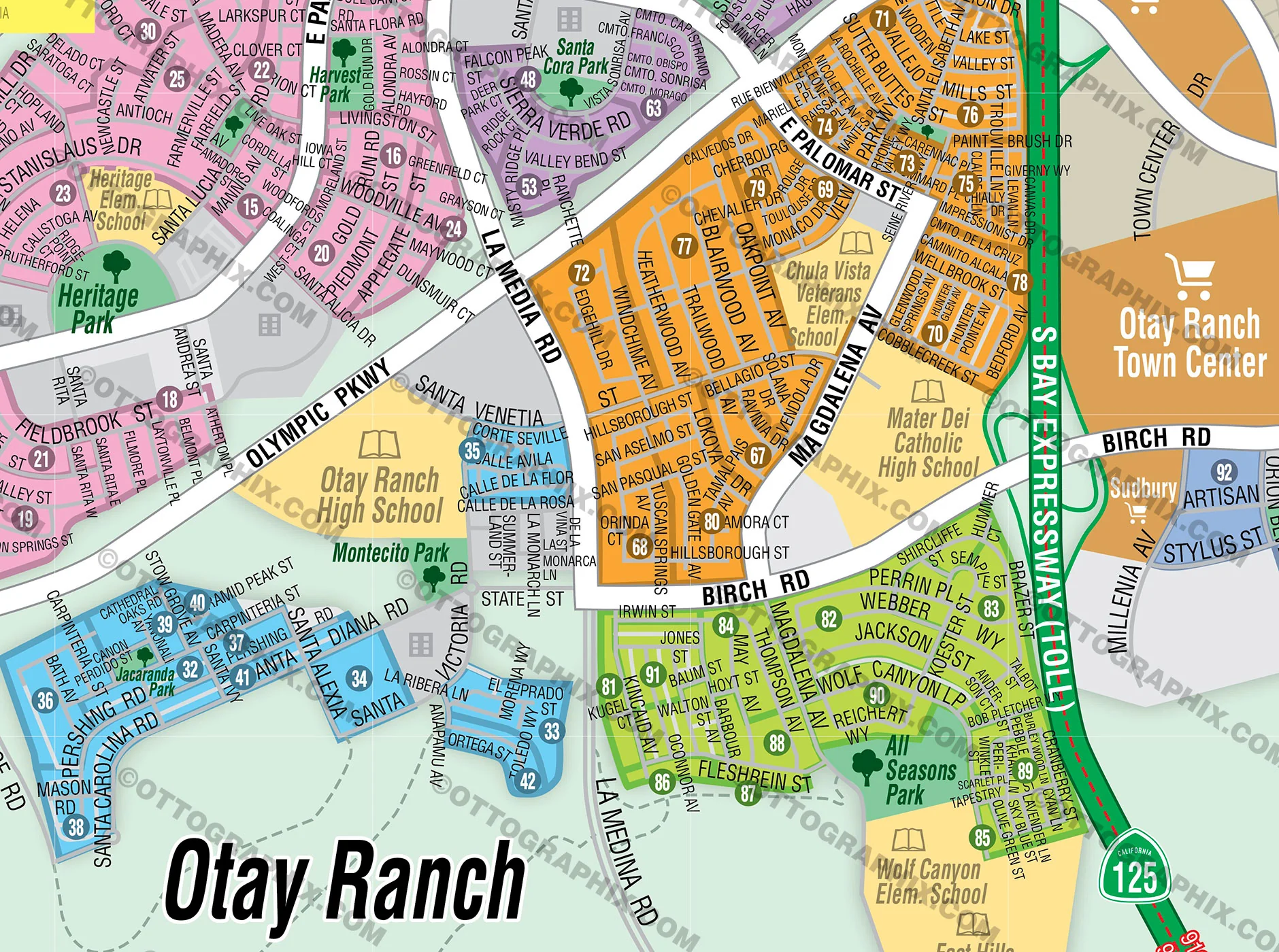Otay Ranch Map, San Diego County, CA - FILES - PDF and AI, editable, vector, royalty free - Image 2