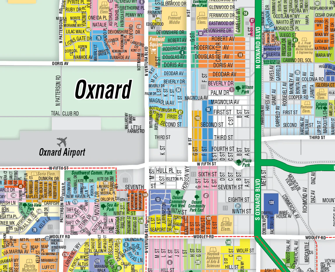 Oxnard and Port Hueneme Map, Ventura County, CA - FILES - PDF and AI Files, editable, vector, royalty free - Image 2