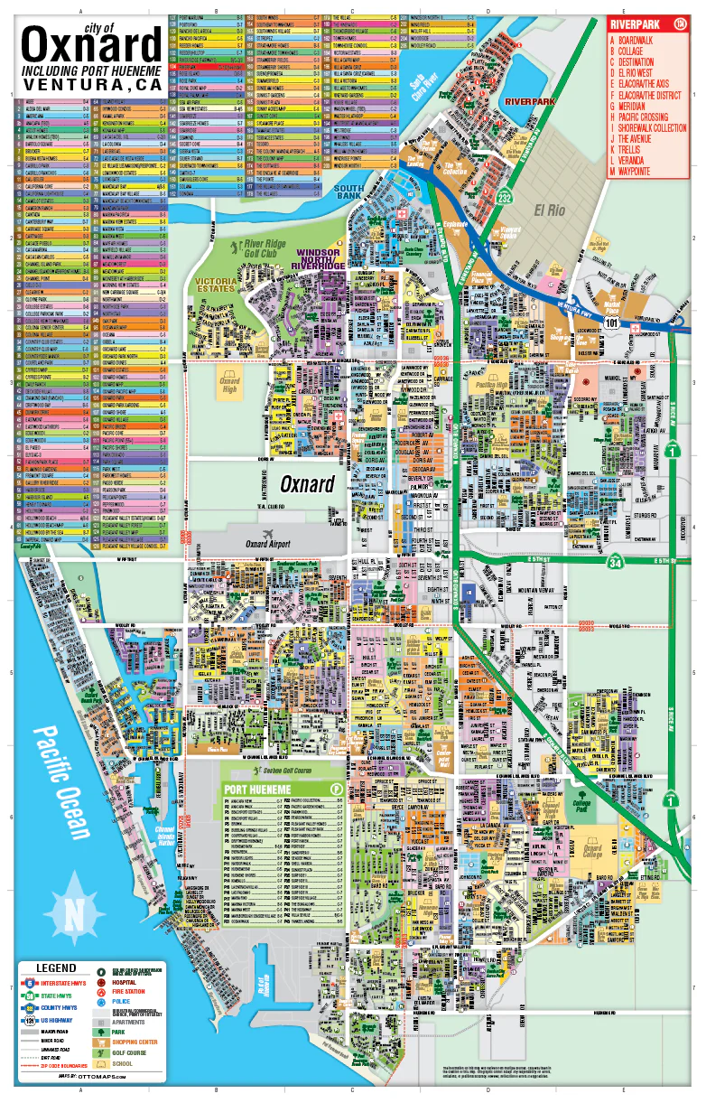 Oxnard and Port Hueneme Map, Ventura County, CA - FILES - PDF and AI Files, editable, vector, royalty free - Image 3