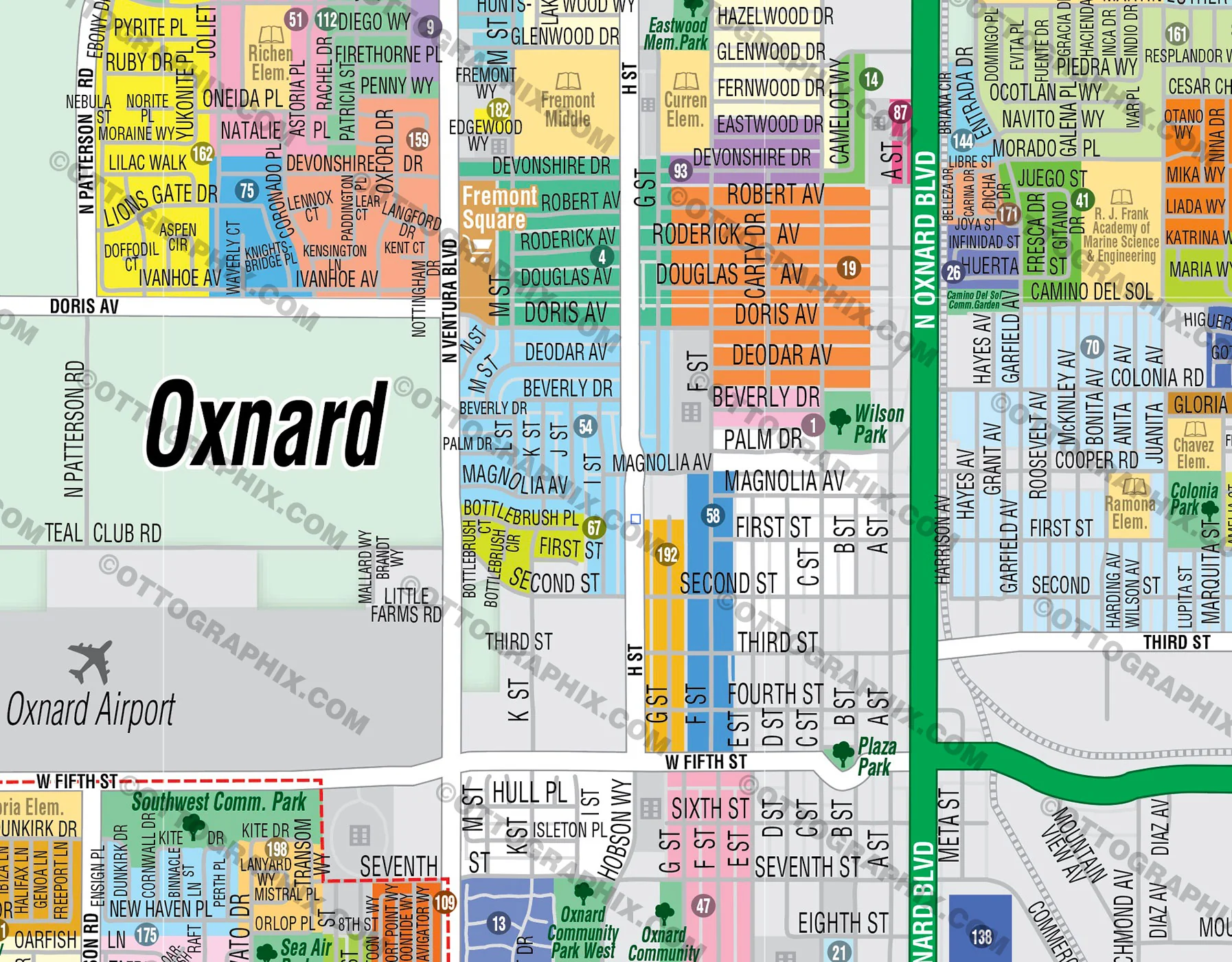 Oxnard Map, Ventura County, CA - FILES - PDF and AI Files, editable, vector, royalty free - Image 2